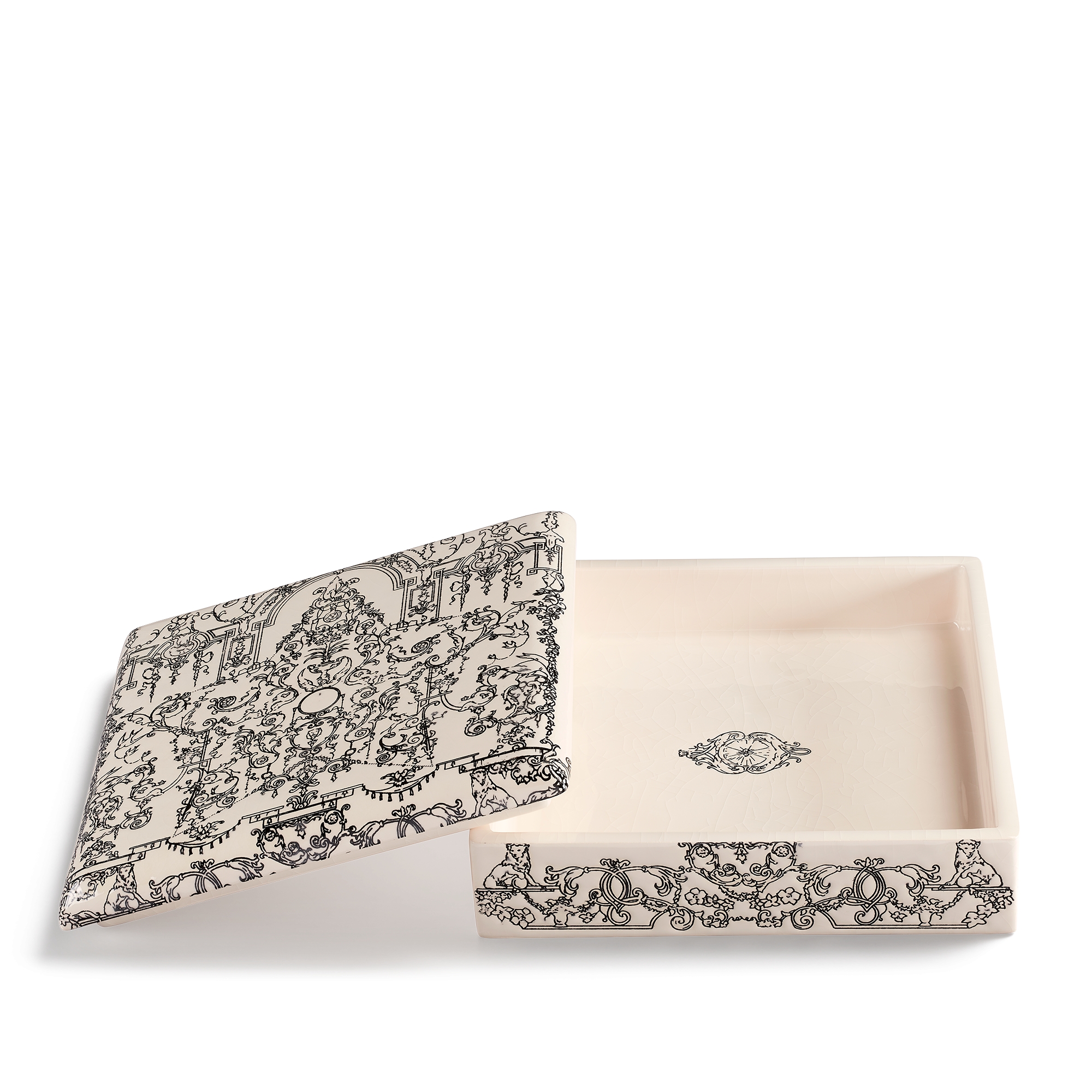 装饰盒 Dior 与 Manufacture des Émaux de Longwy 联名，米白色陶瓷和黑色瓷釉 Dioresque Stella 图案 E06