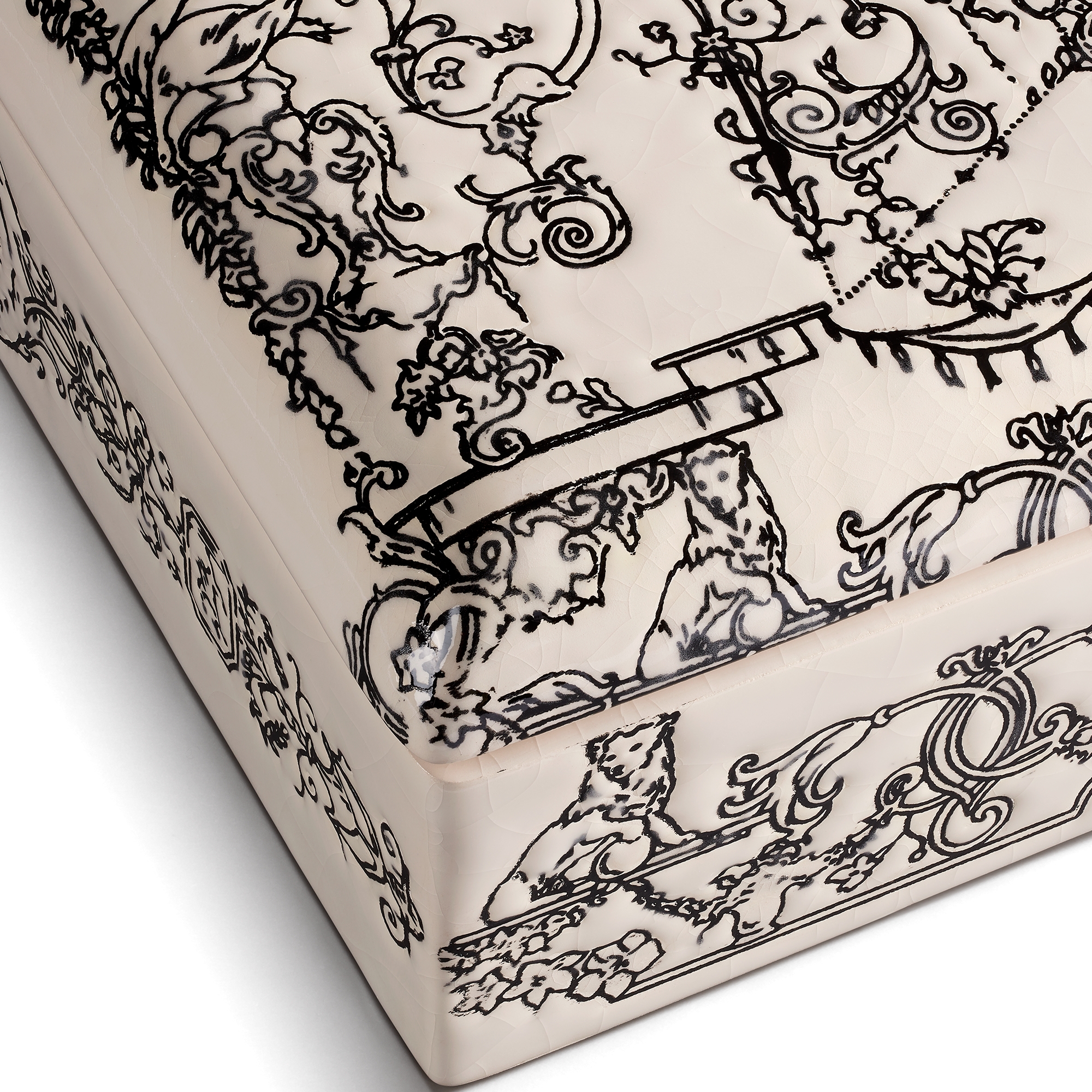 装饰盒 Dior 与 Manufacture des Émaux de Longwy 联名，米白色陶瓷和黑色瓷釉 Dioresque Stella 图案 E09