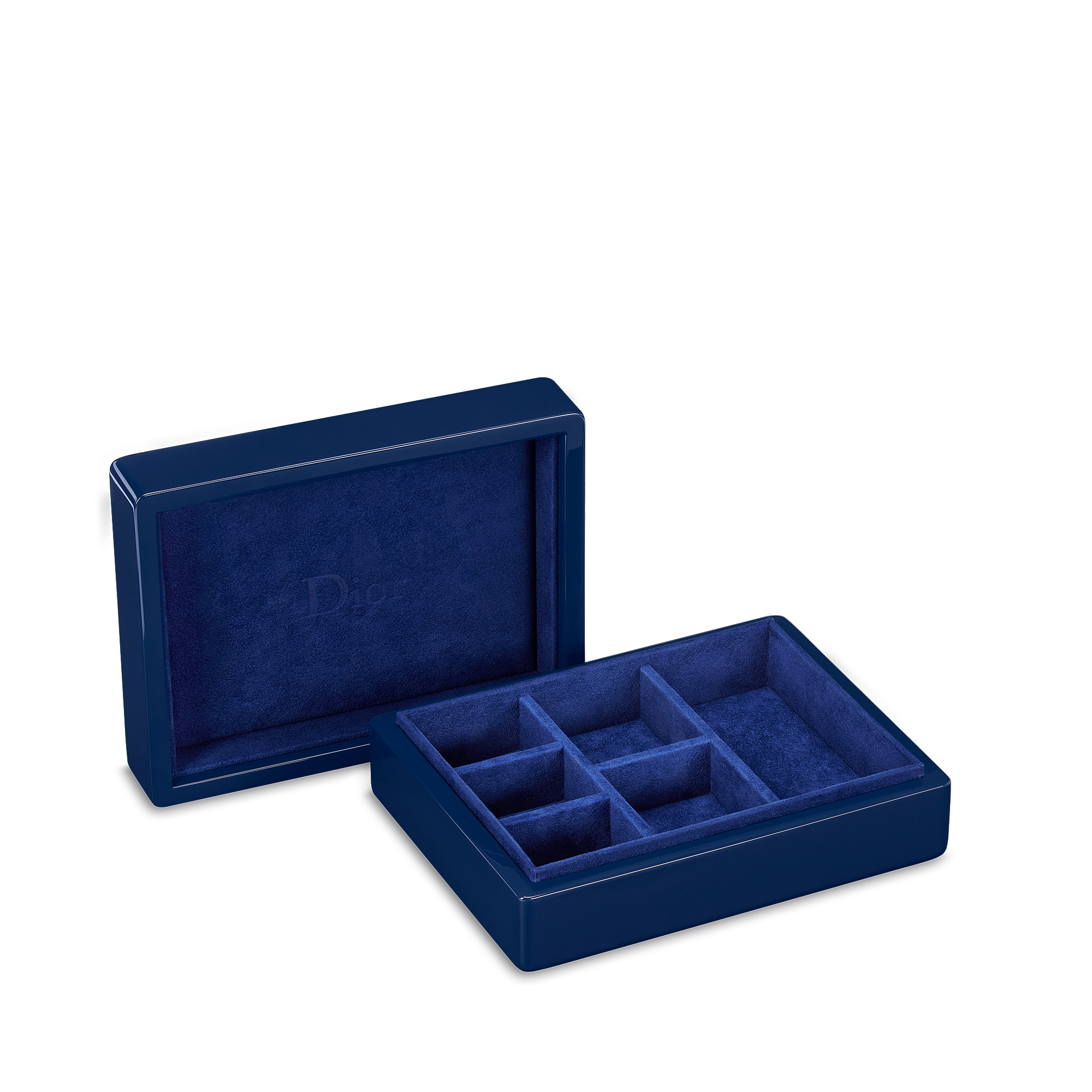 大号珠宝盒 蓝色涂漆木质和麦秸细工镶嵌藤格纹格子图案 E06