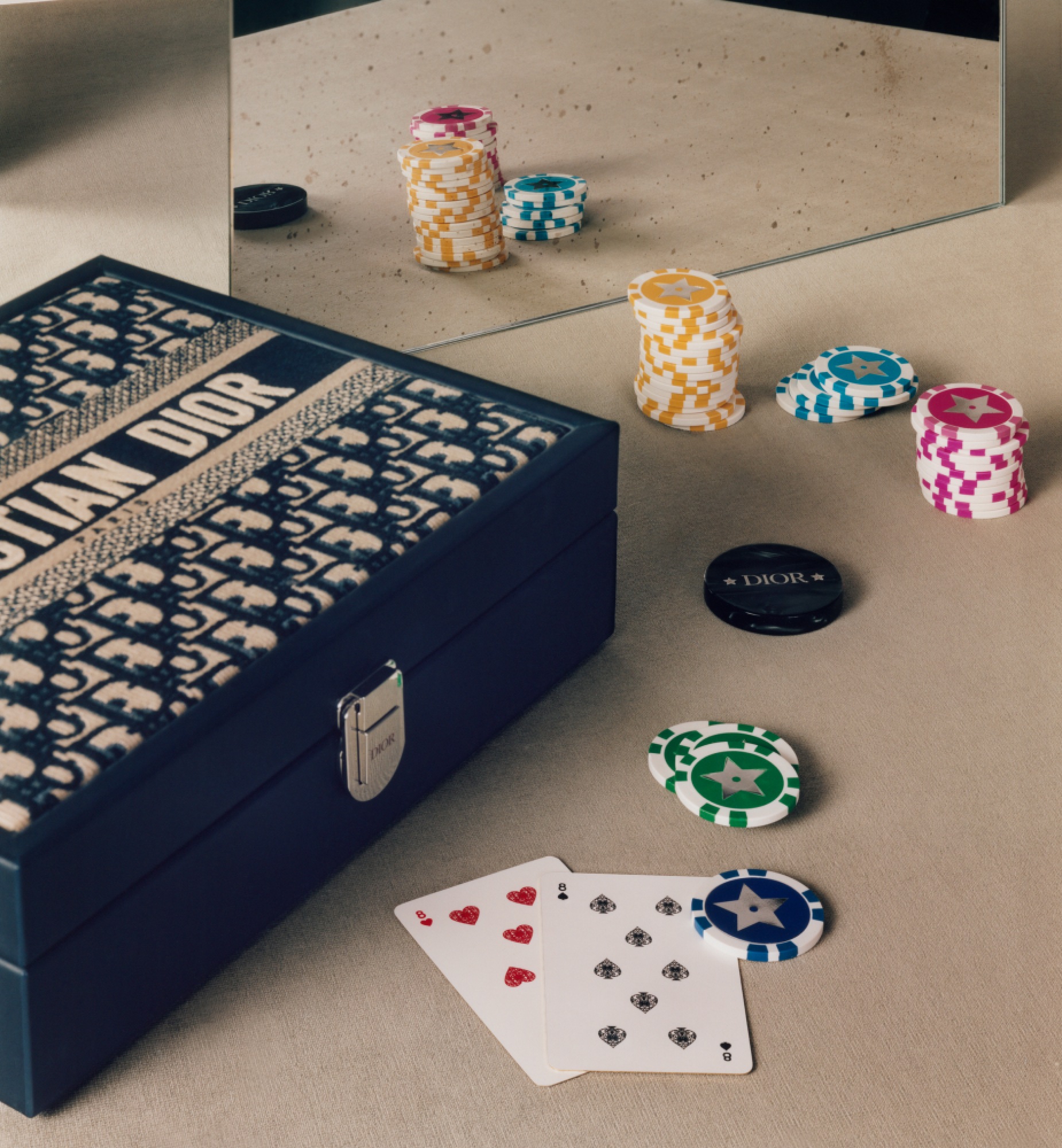 纸牌游戏套装 米色和海军蓝色 Oblique 印花 E12