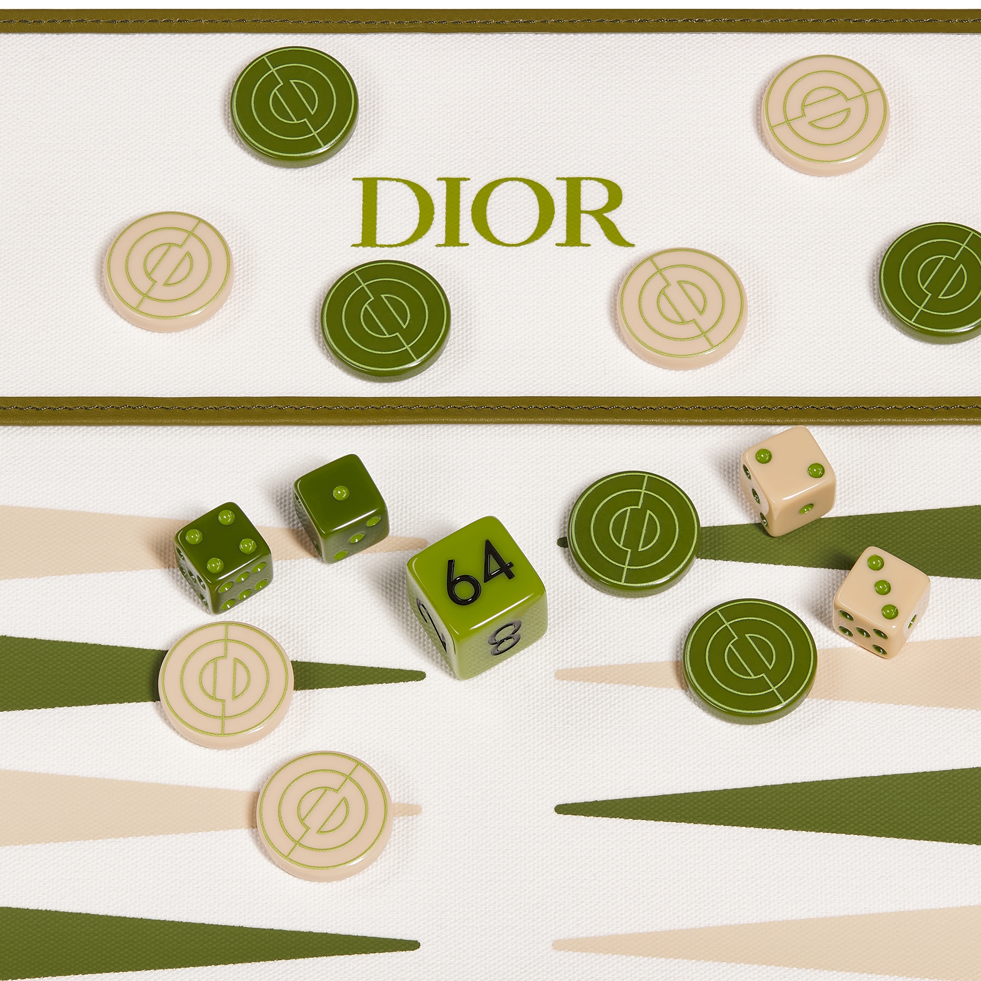 旅行双陆棋 绿色棉质和牛皮革 CD Entrelacés 图案 E09