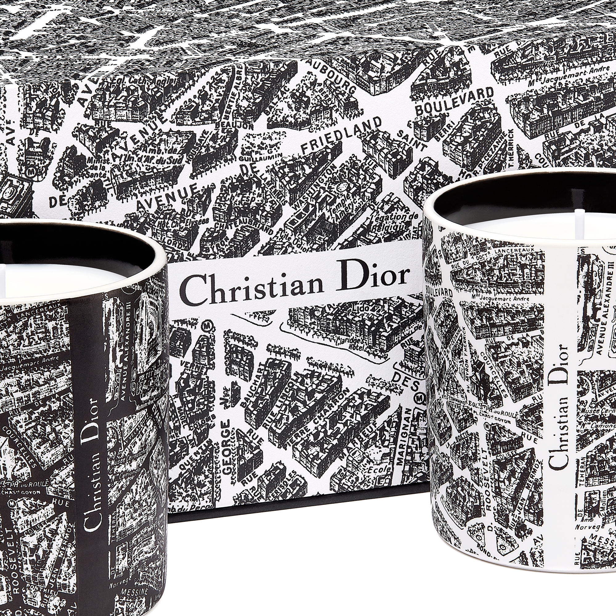 迷你香氛蜡烛两件套装：Baies de Rose Bergamote 和 Orange Mandarine 香氛 黑色和白色 Plan de Paris 图案 E10