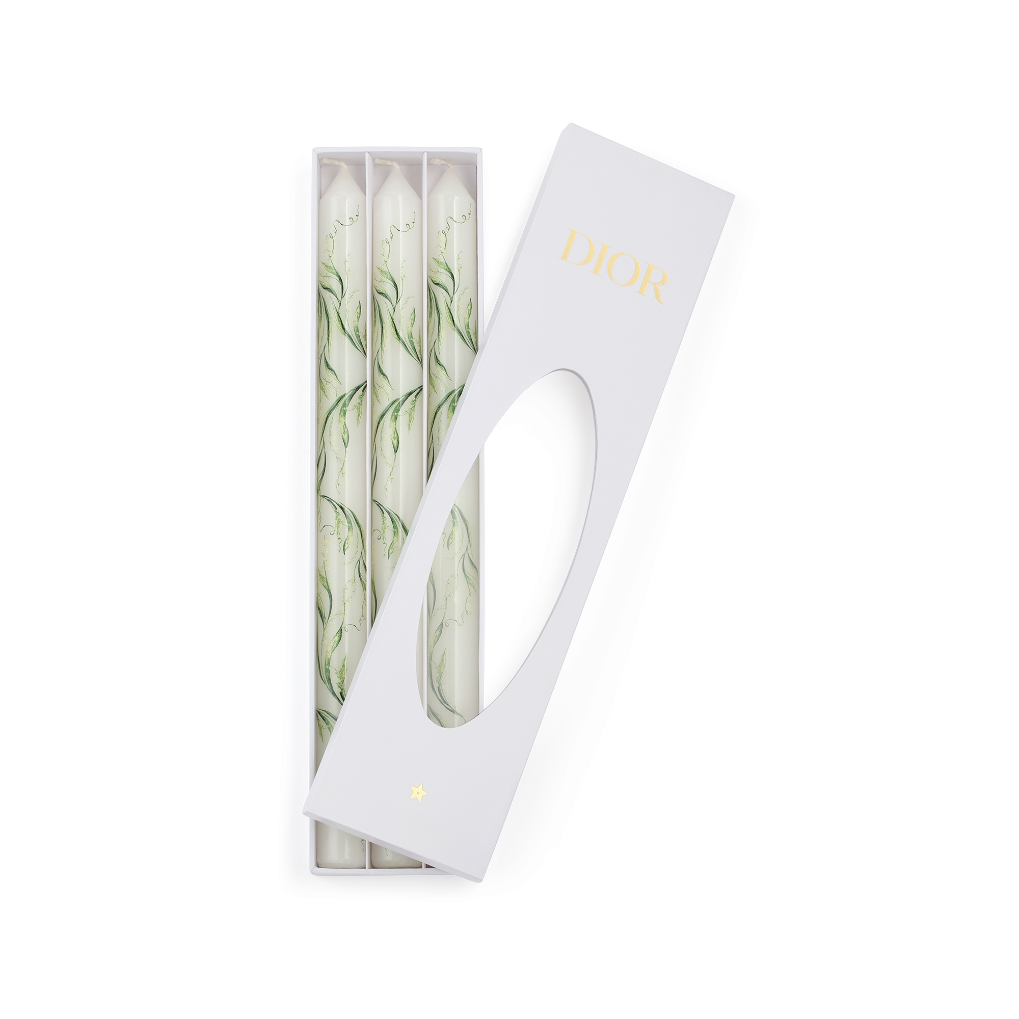 锥形蜡烛三件套装 铃兰系列，白色和绿色 E06