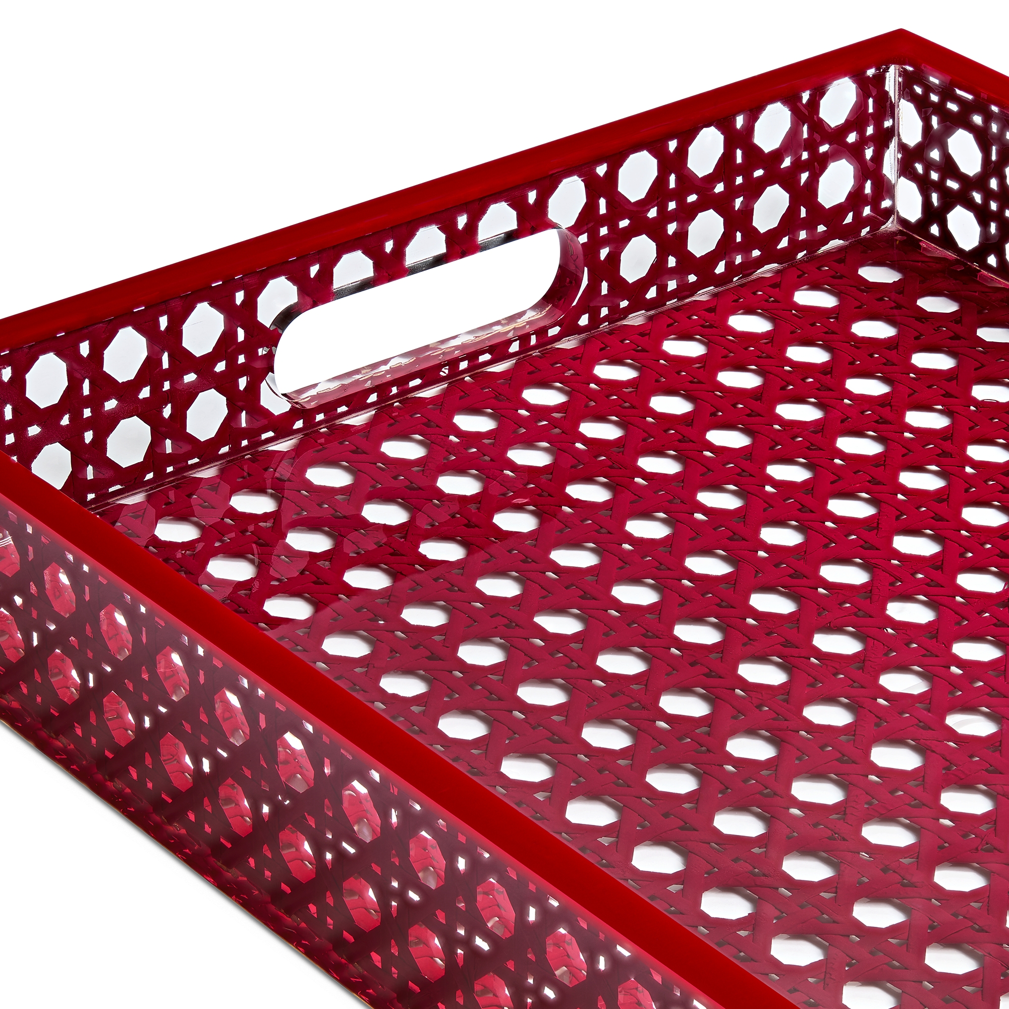 托盘 红色人工树脂和藤条 Provence 藤格纹 E09