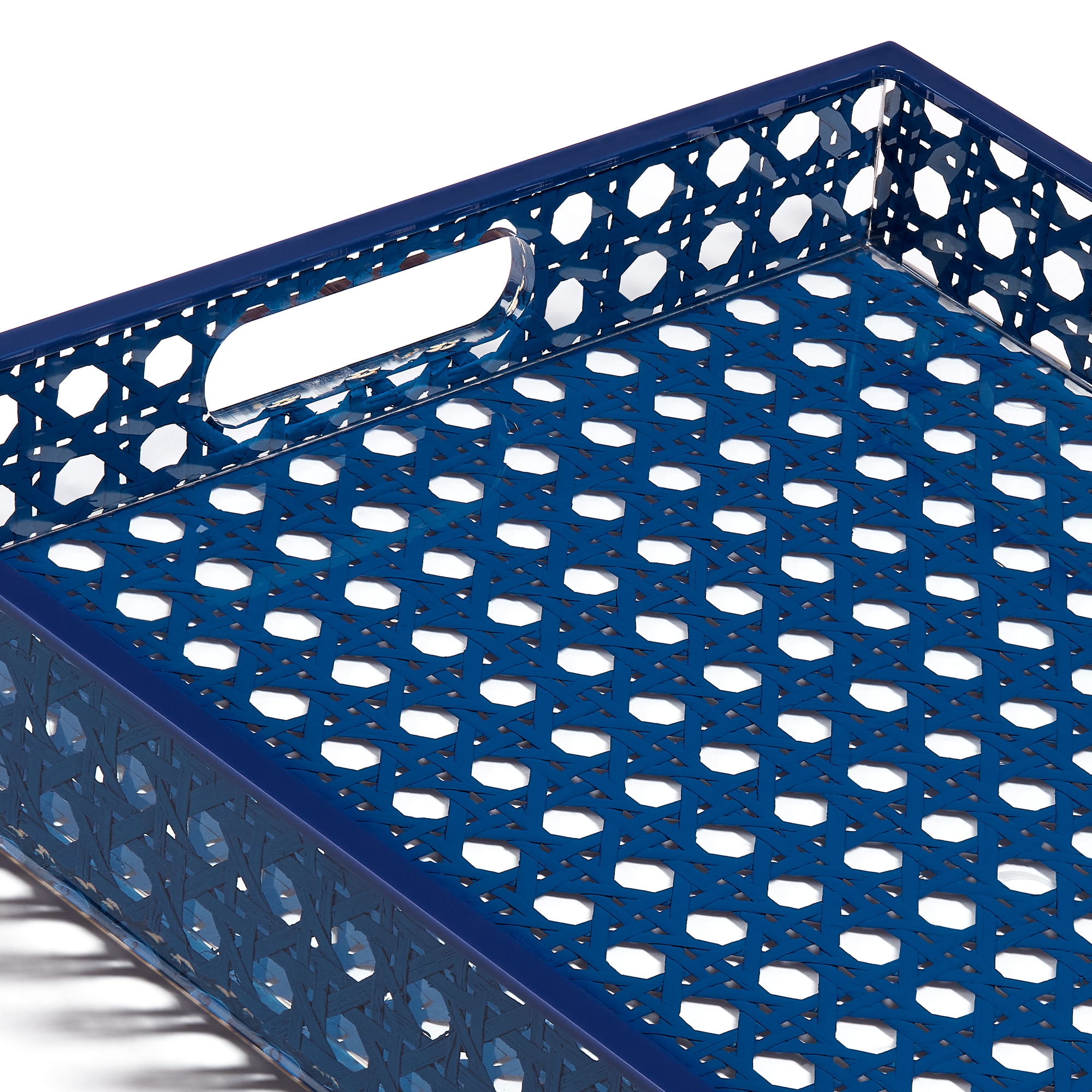 托盘 蓝色人工树脂和藤条 Provence 藤格纹 E09