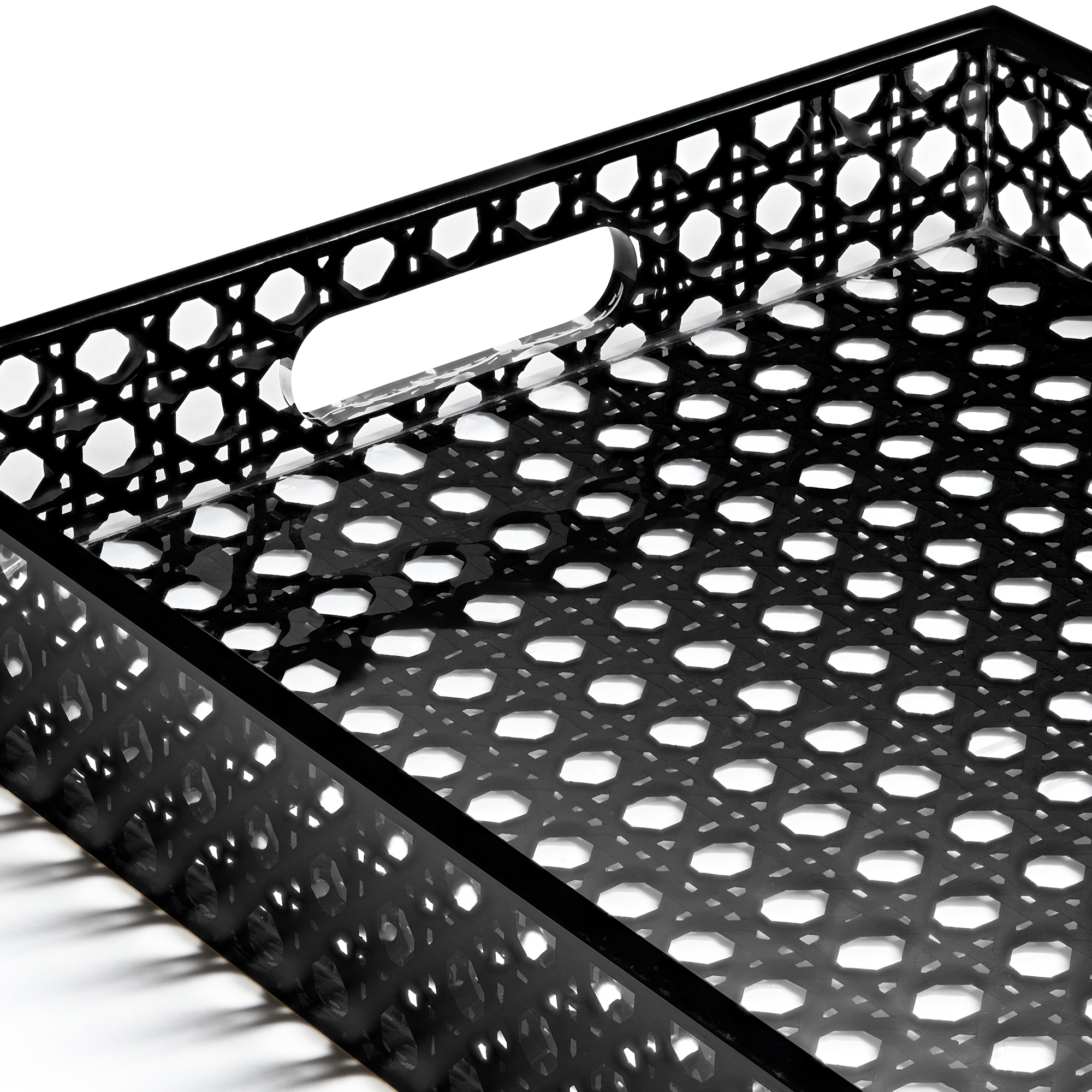 托盘 黑色人工树脂和藤条 Provence 藤格纹 E09