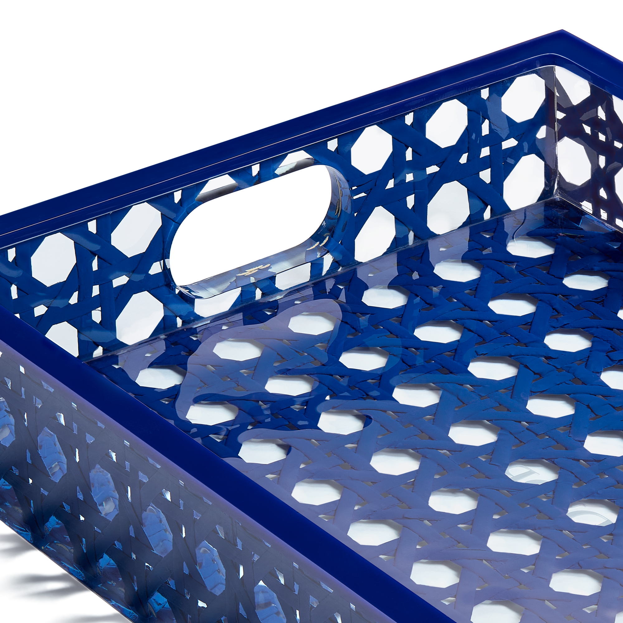 小号托盘 蓝色人工树脂和藤条 Provence 藤格纹 E09