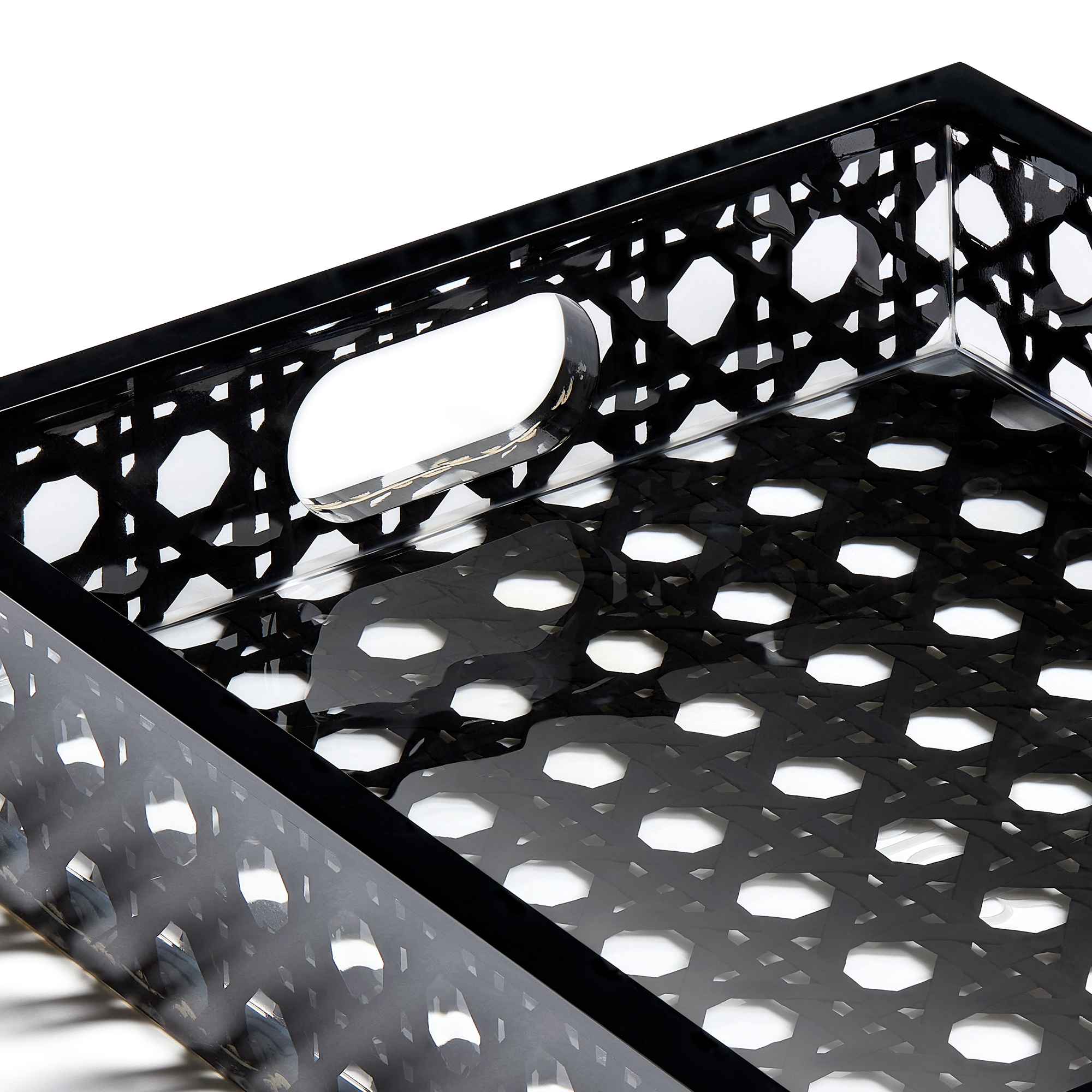 小号托盘 黑色人工树脂和藤条 Provence 藤格纹 E09