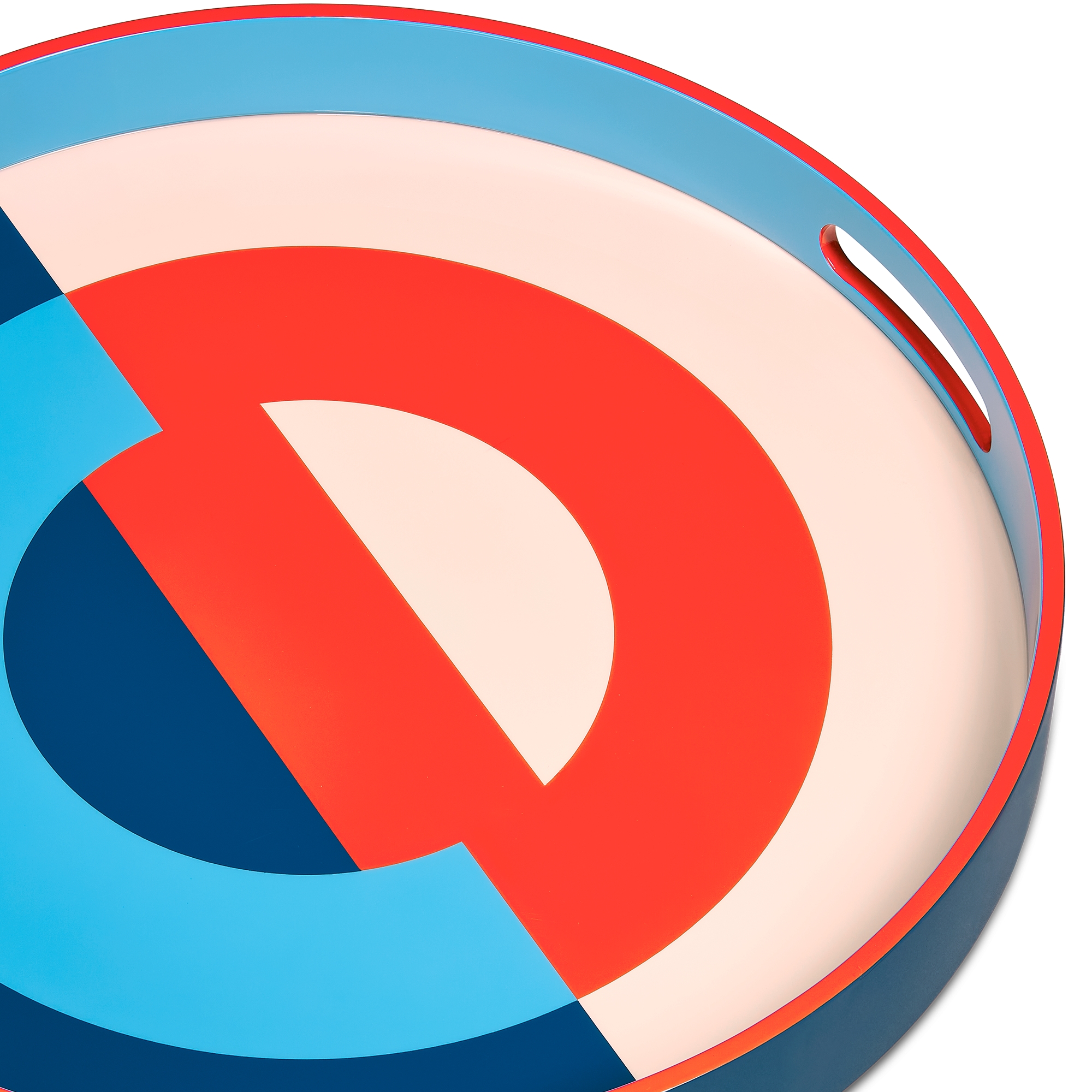 大号托盘 涂漆木头蓝色和红色 CD Entrelacés 图案 E09