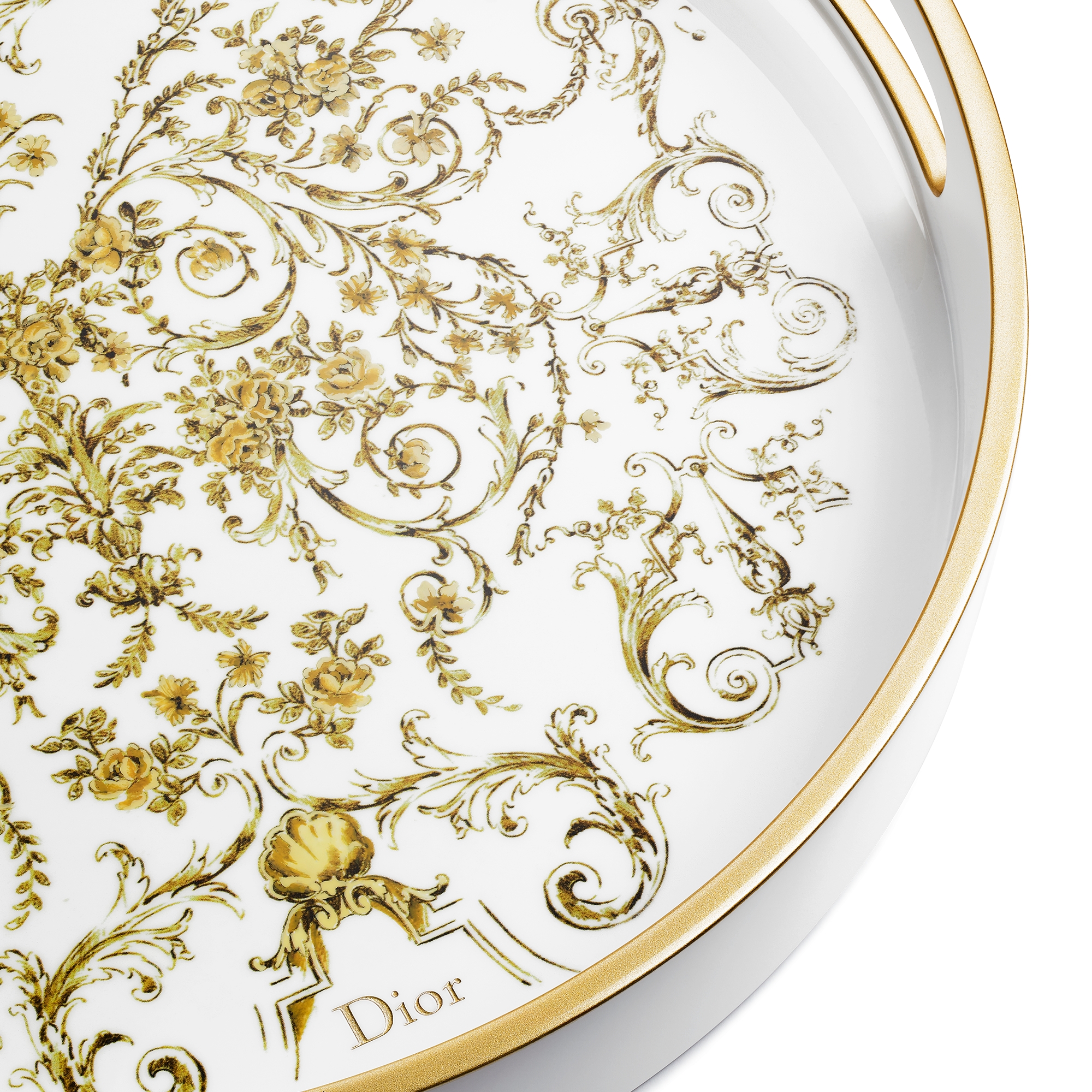 圆形托盘 白色涂漆木质金色调 Dioresque Butterfly 图案 E09