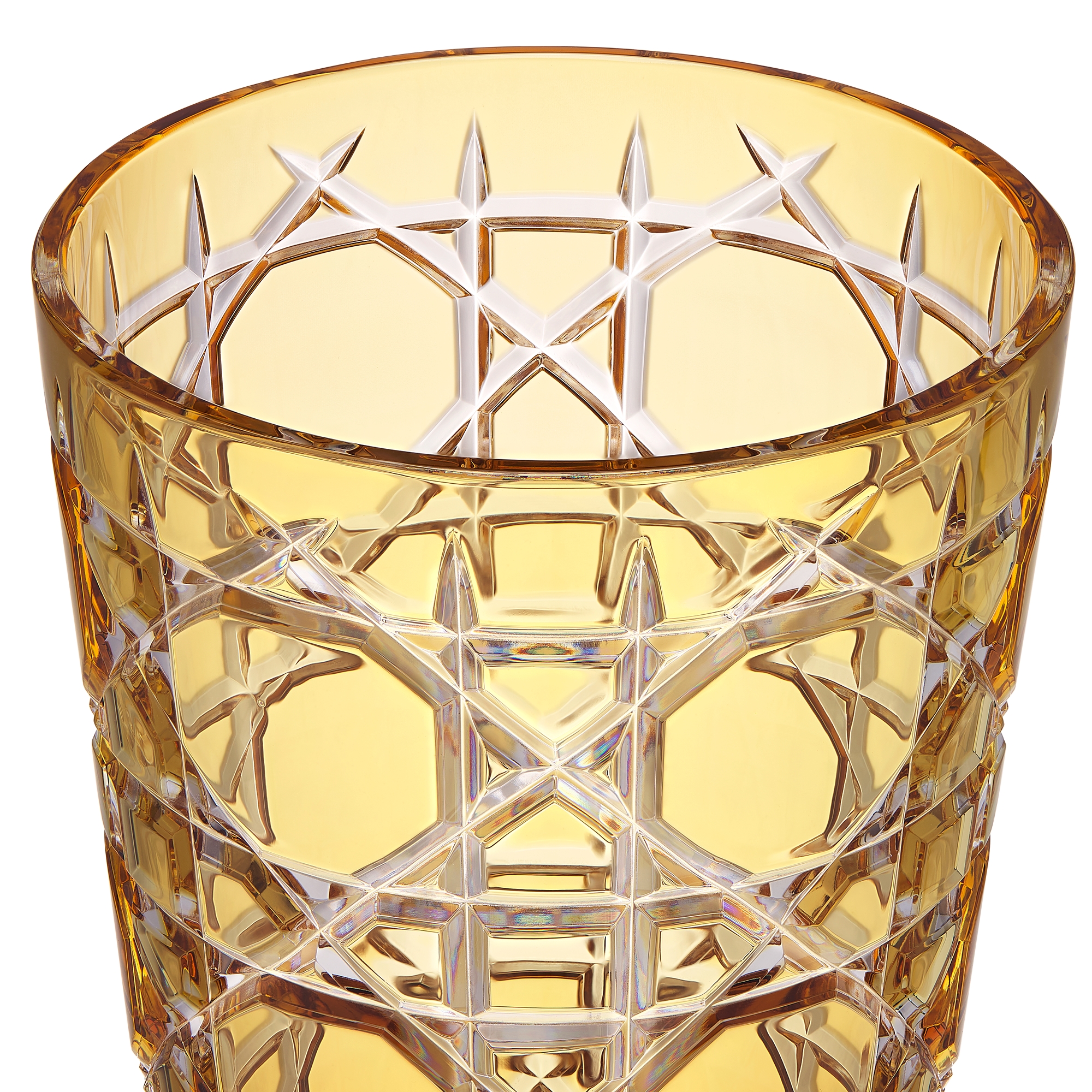 锥形花瓶 透明琥珀色晶体藤格纹图案 E09