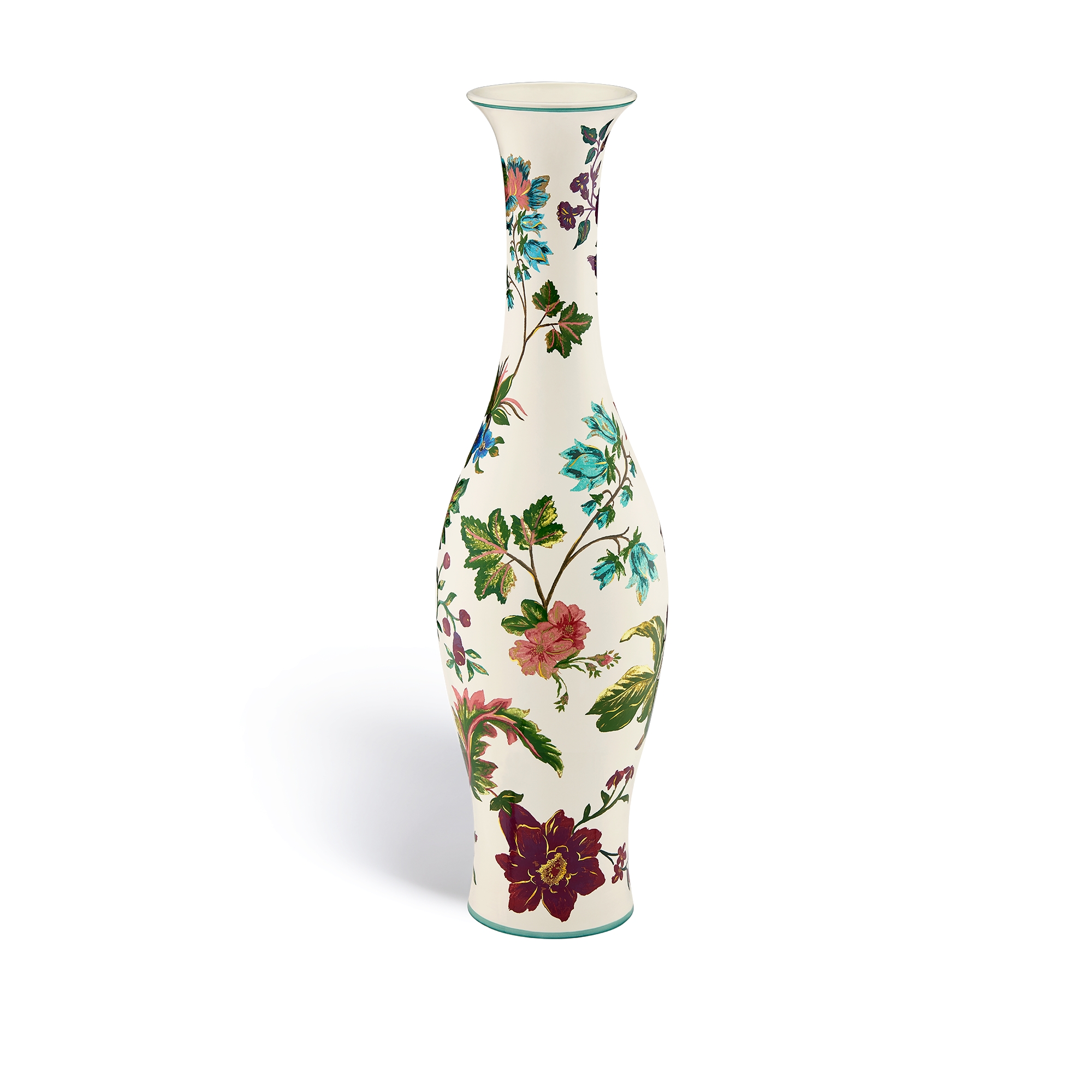 大号花瓶 米白色陶瓷多色花卉图案 E08