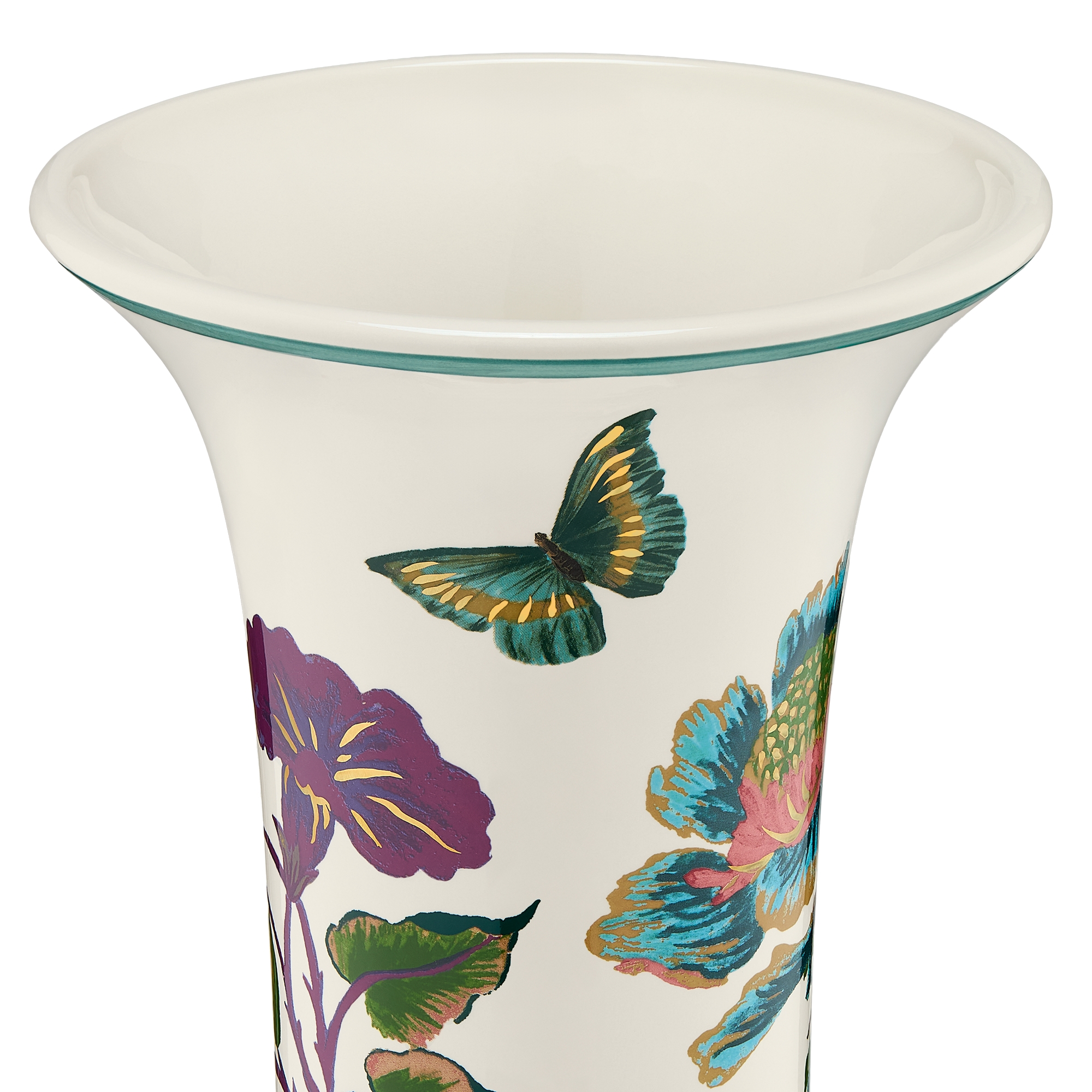 大号花瓶 米白色陶瓷多色花卉图案 E09