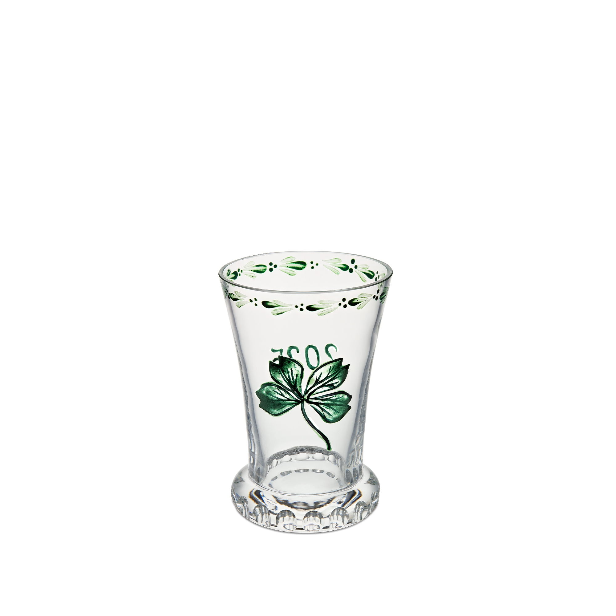 手绘风格花瓶 透明玻璃绿色四叶草 E08