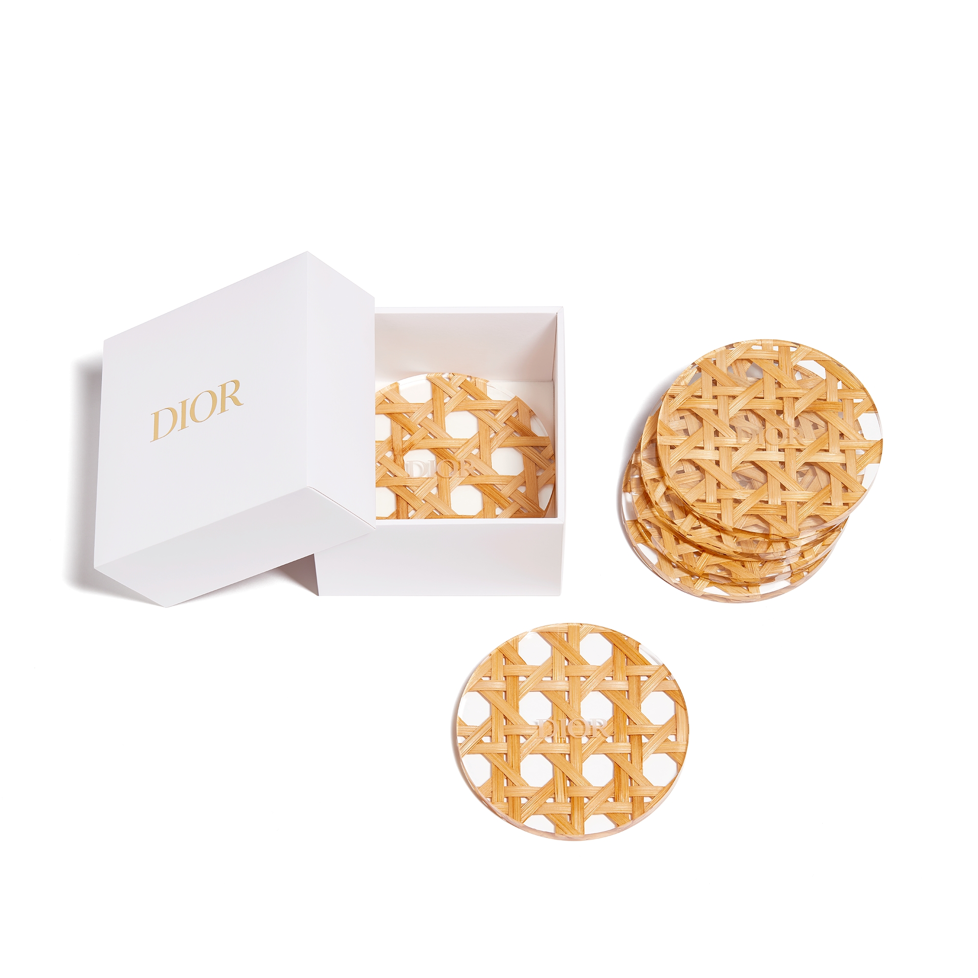 六件套杯垫 人工树脂和自然色藤条，饰以 Provence 藤格纹图案 E09