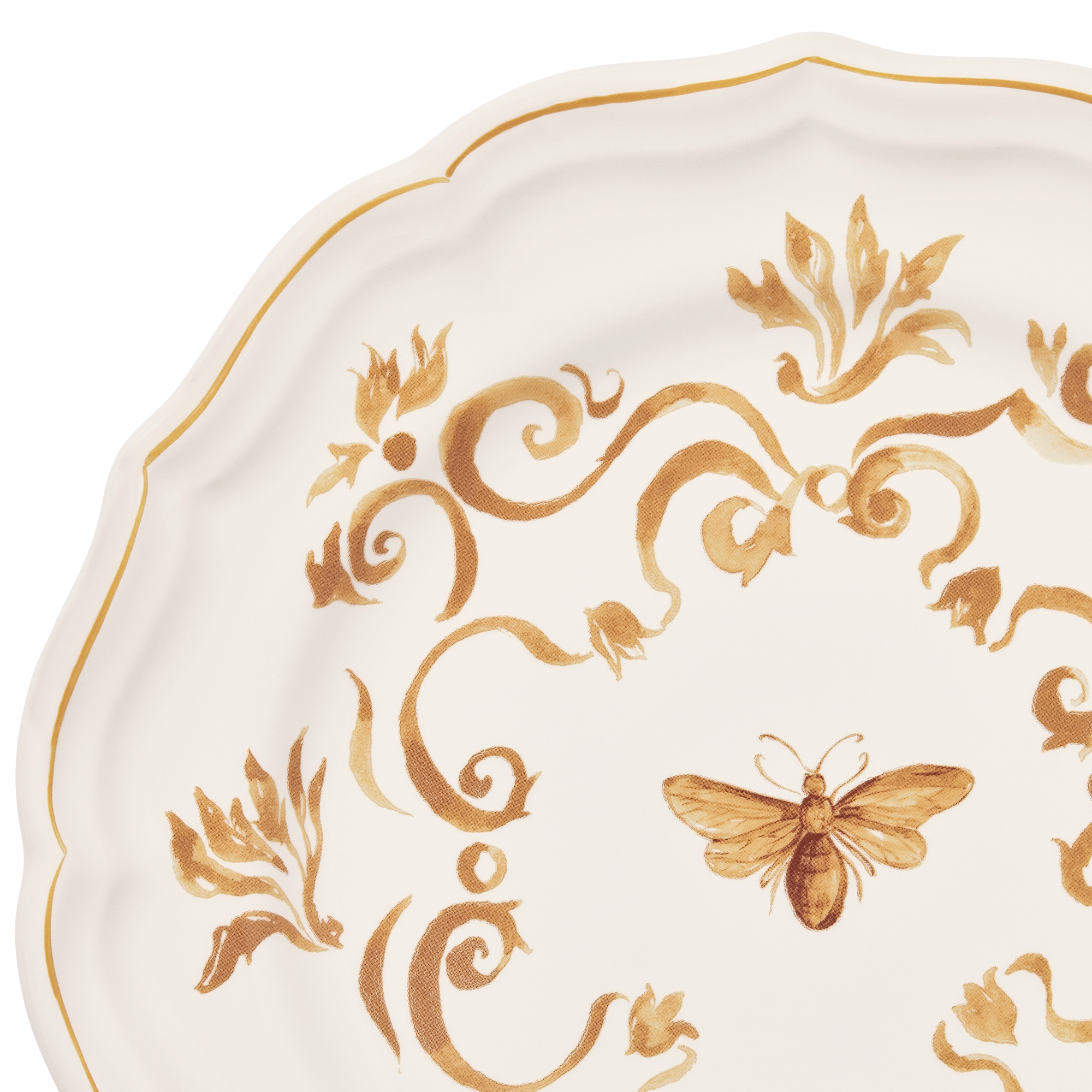 甜品碟 白色和金色饰面小蜜蜂标识 E09