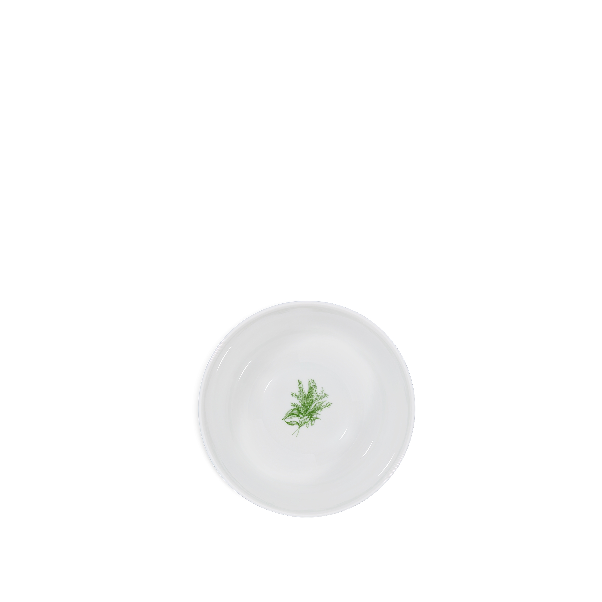 面碗 白色瓷质绿色铃兰图案 E06