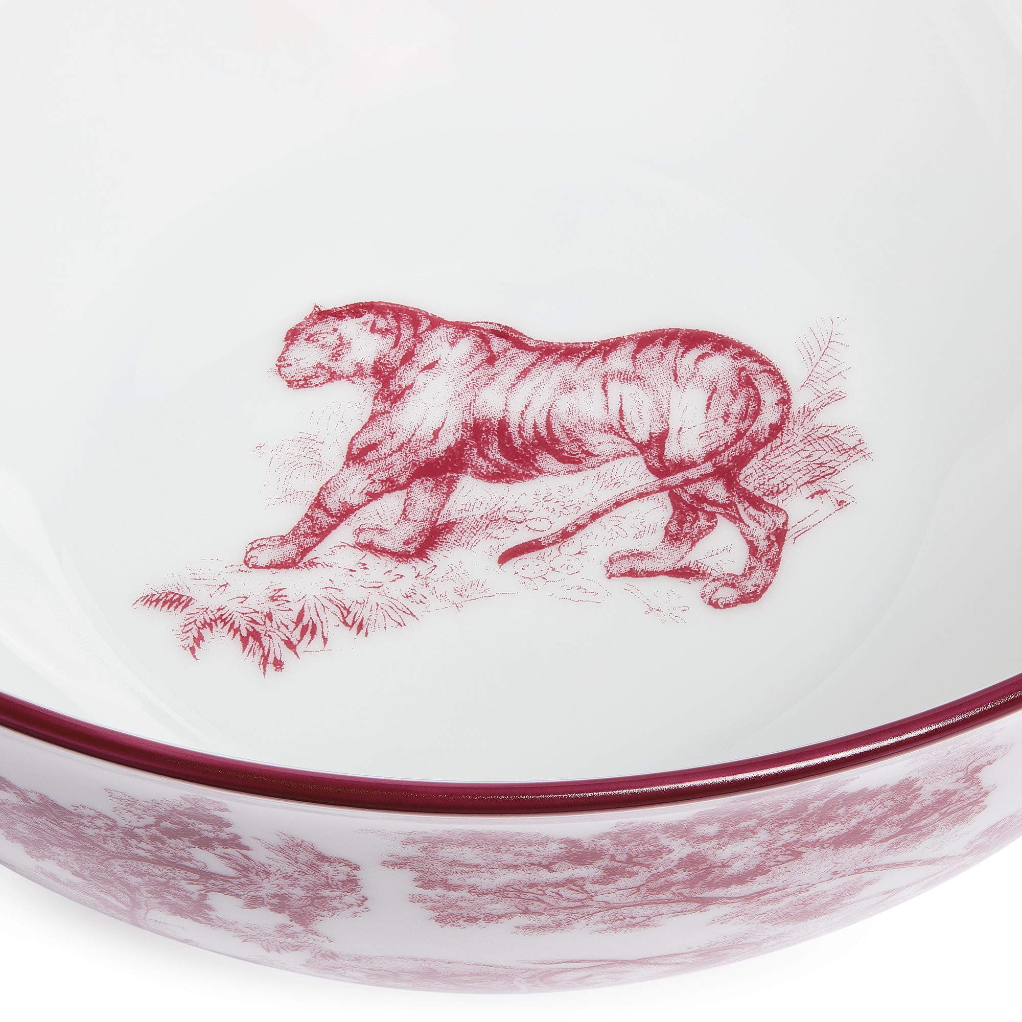 面碗 白色瓷质酒红色茹伊印花图案 E09