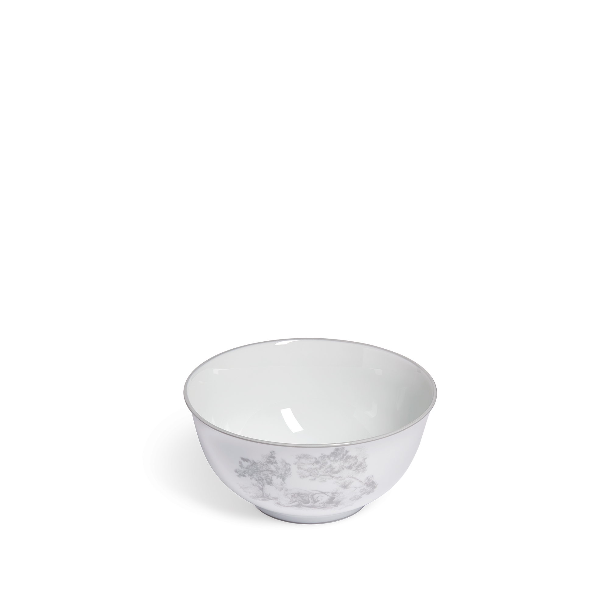 面碗 白色瓷质灰色茹伊印花图案 E03