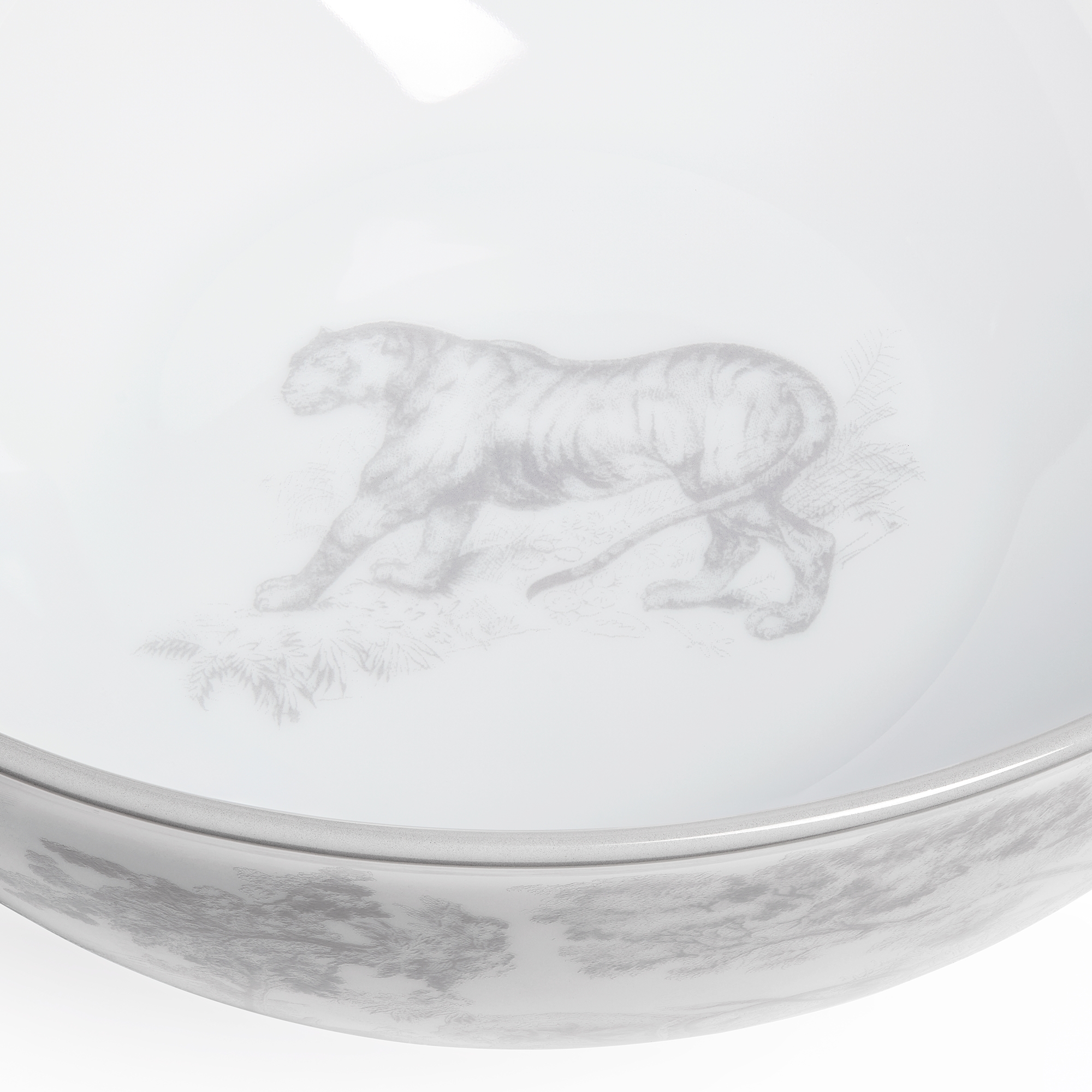 面碗 白色瓷质灰色茹伊印花图案 E09