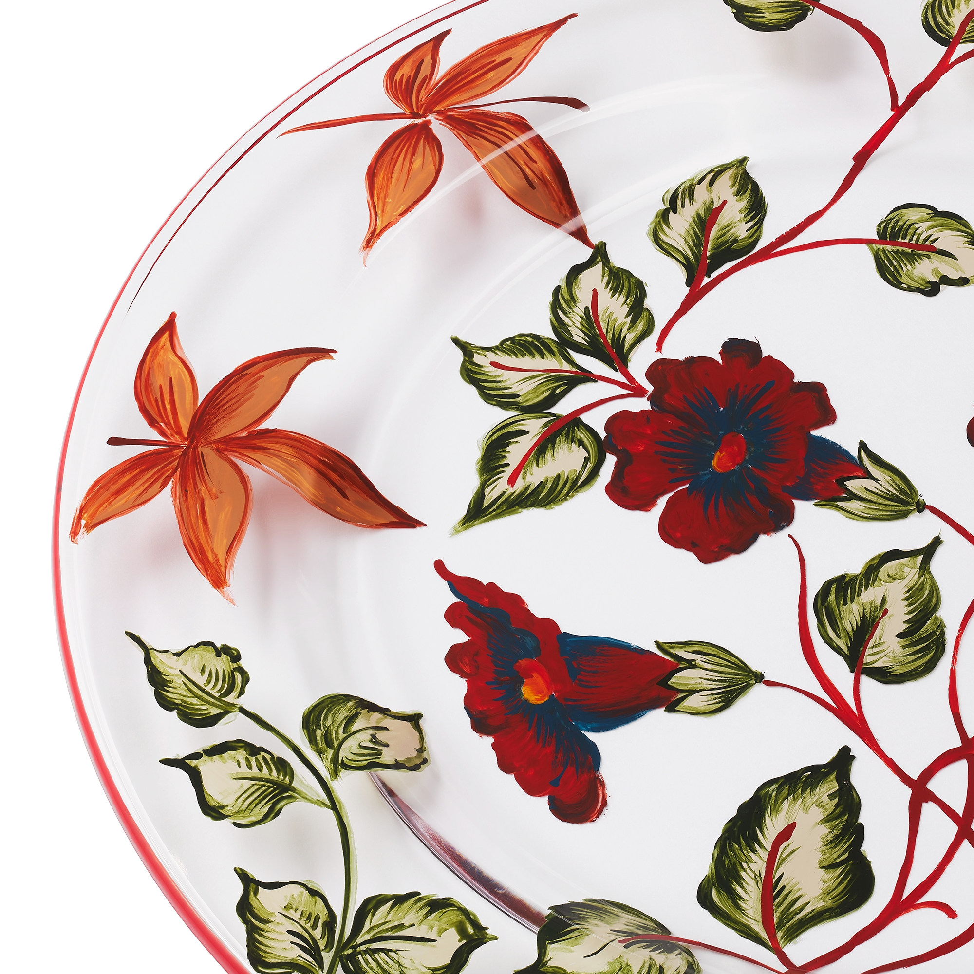 甜品碟 玻璃多色花卉图案 E09