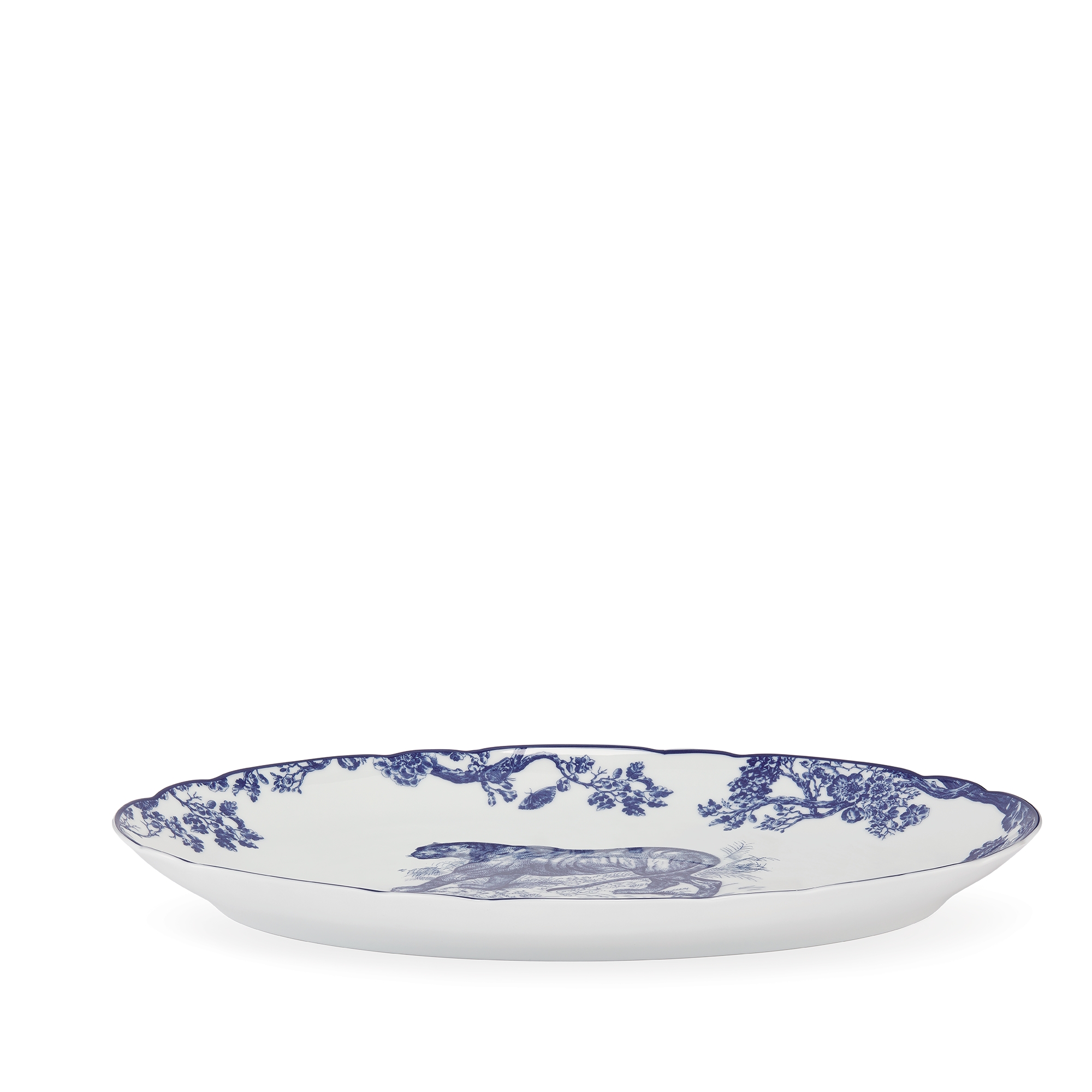 椭圆形浅盘 白色和蓝色茹伊印花 E03