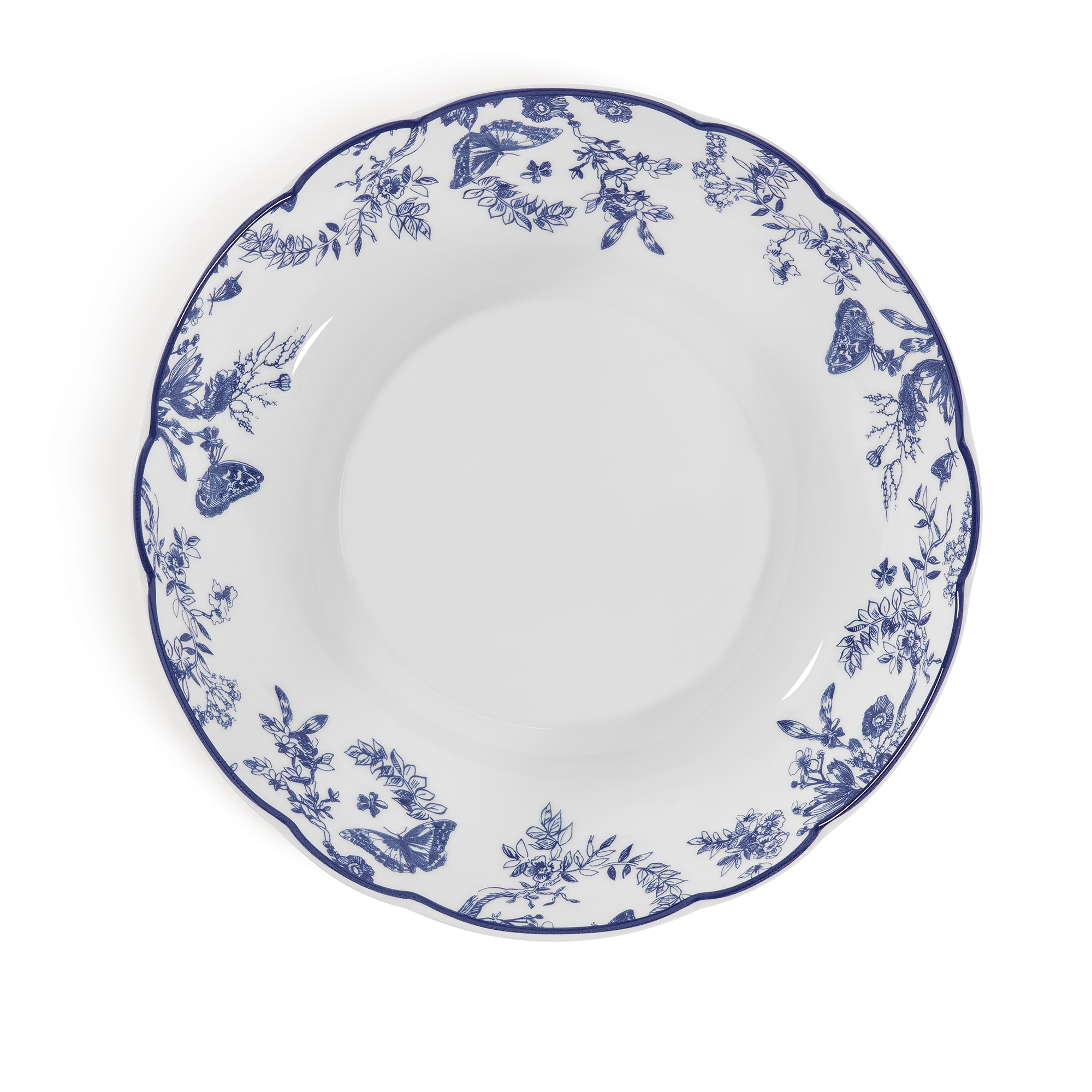 意面盘 白色和蓝色茹伊印花 E01