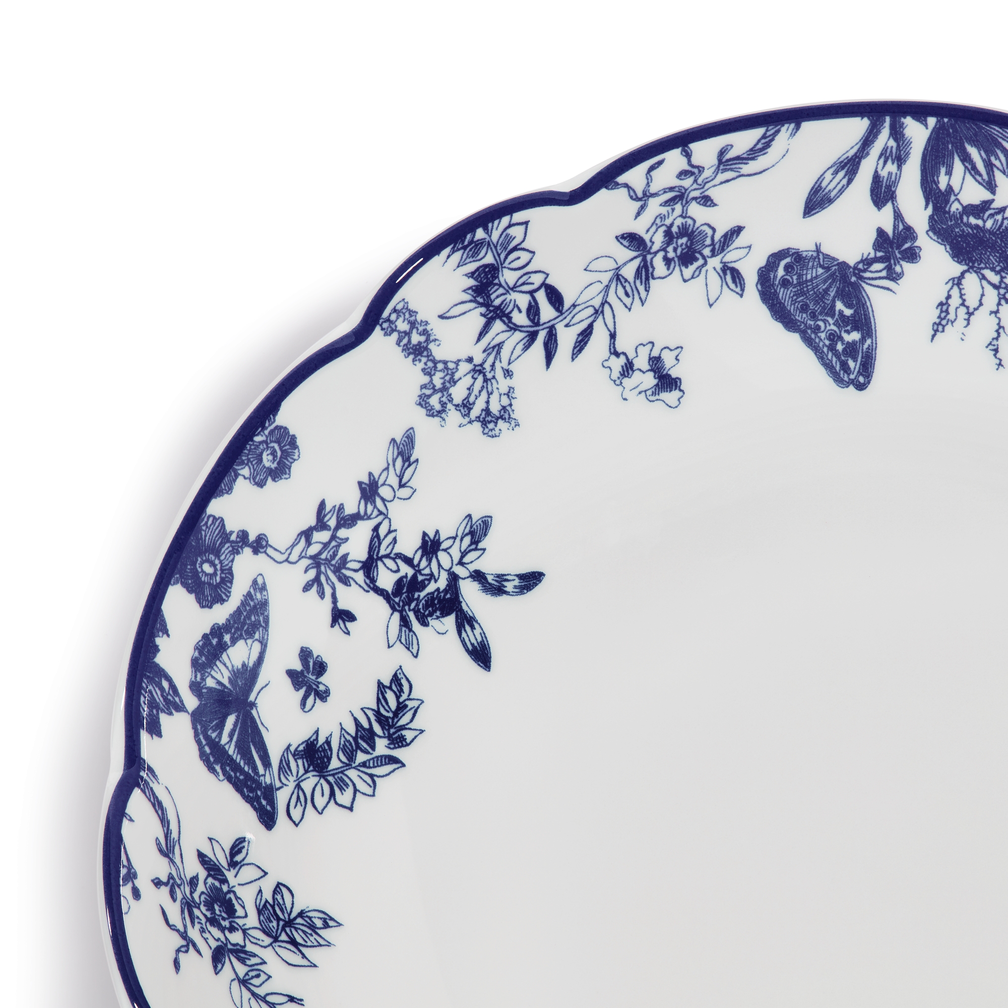 意面盘 白色和蓝色茹伊印花 E09