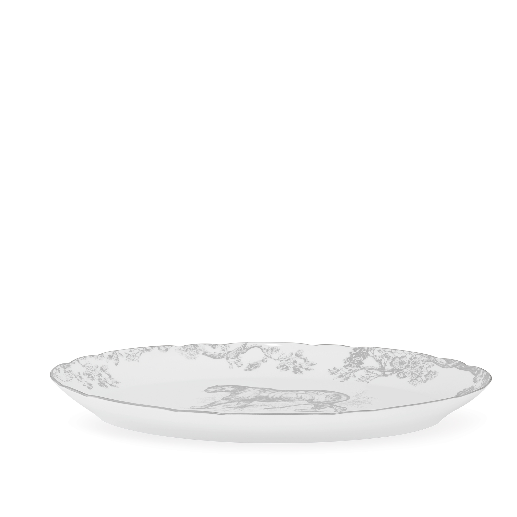 椭圆形浅盘 白色和灰色茹伊印花 E03