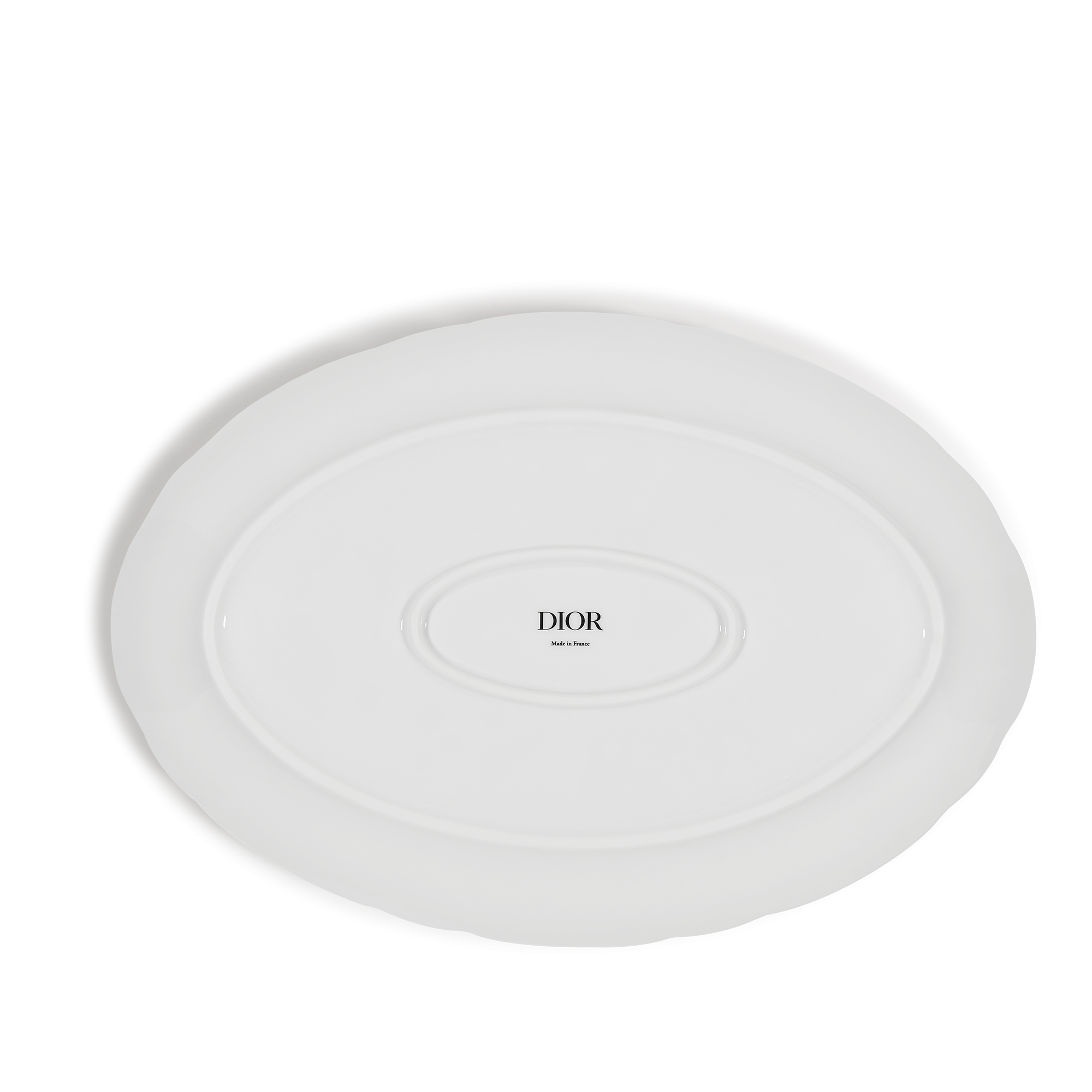 椭圆形浅盘 白色和灰色茹伊印花 E08