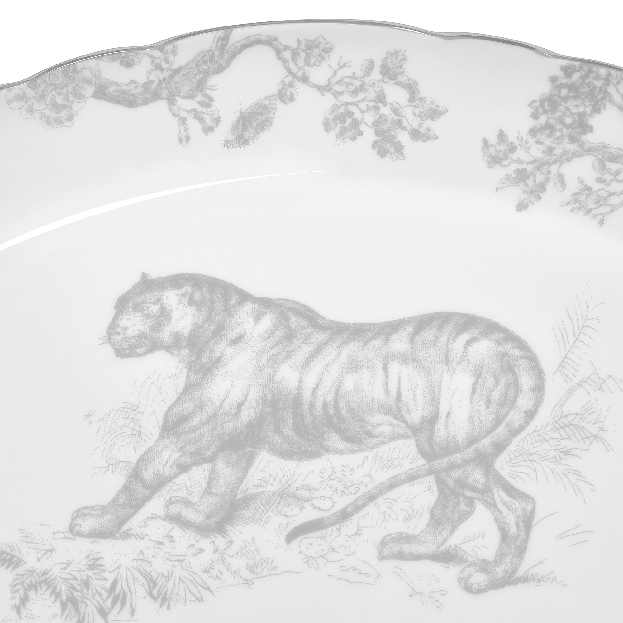 椭圆形浅盘 白色和灰色茹伊印花 E09