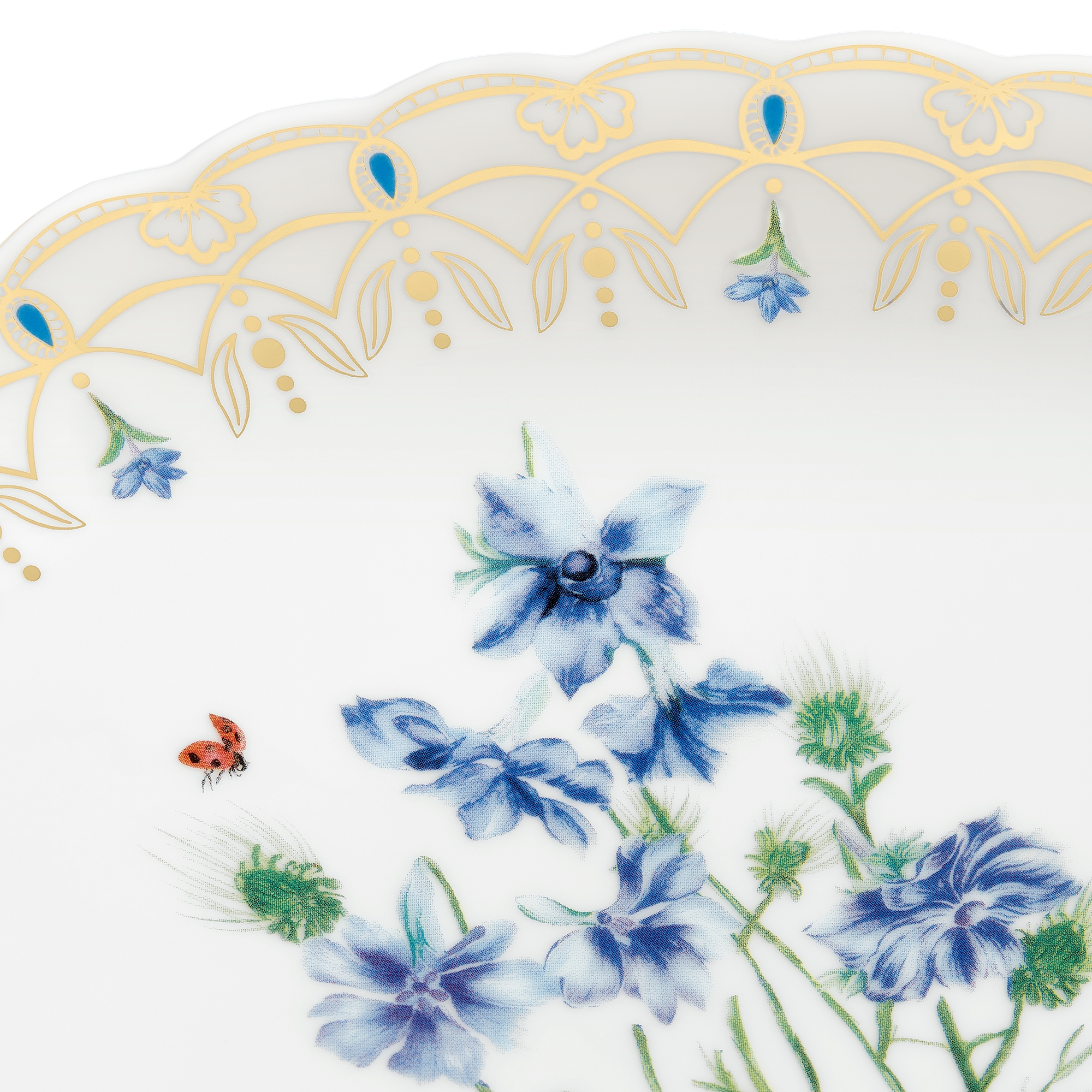 餐盘 瓷质多色银莲花图案和金色调细节 E09