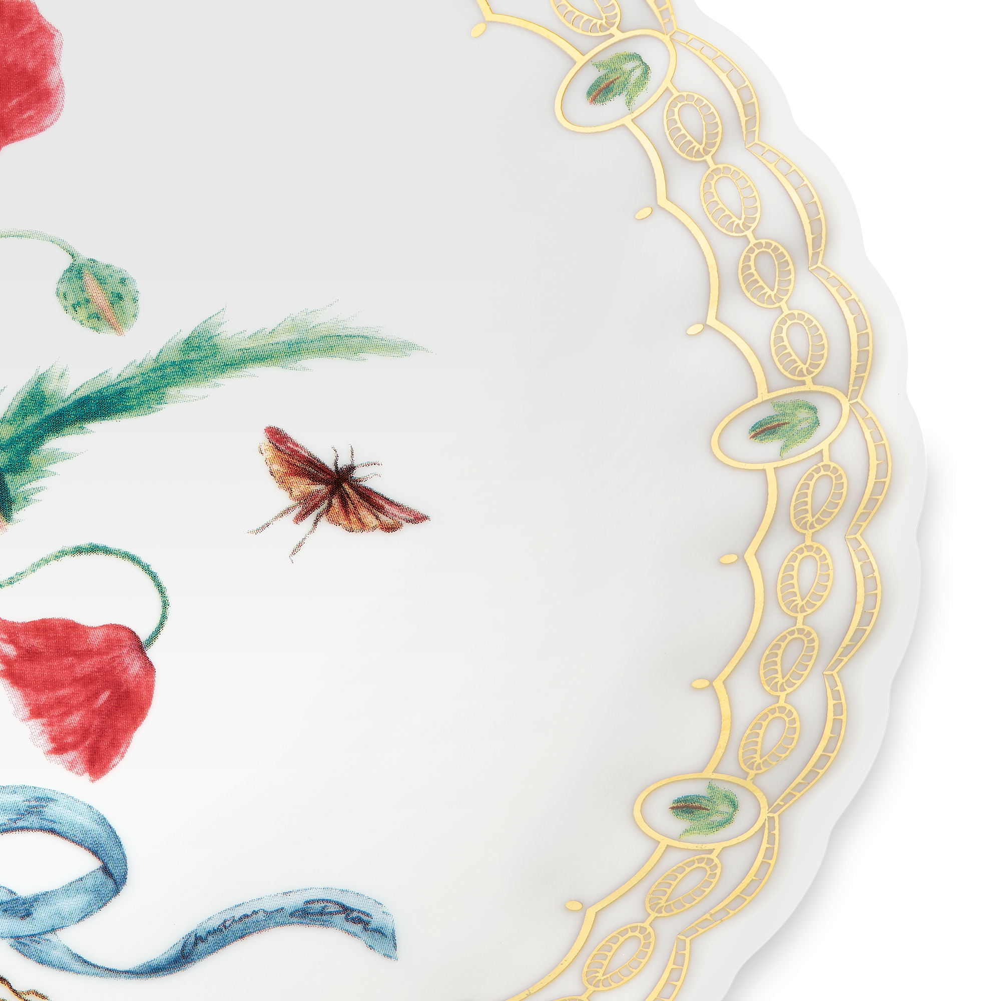 甜品碟 瓷质多色虞美人花图案和金色调细节 E09