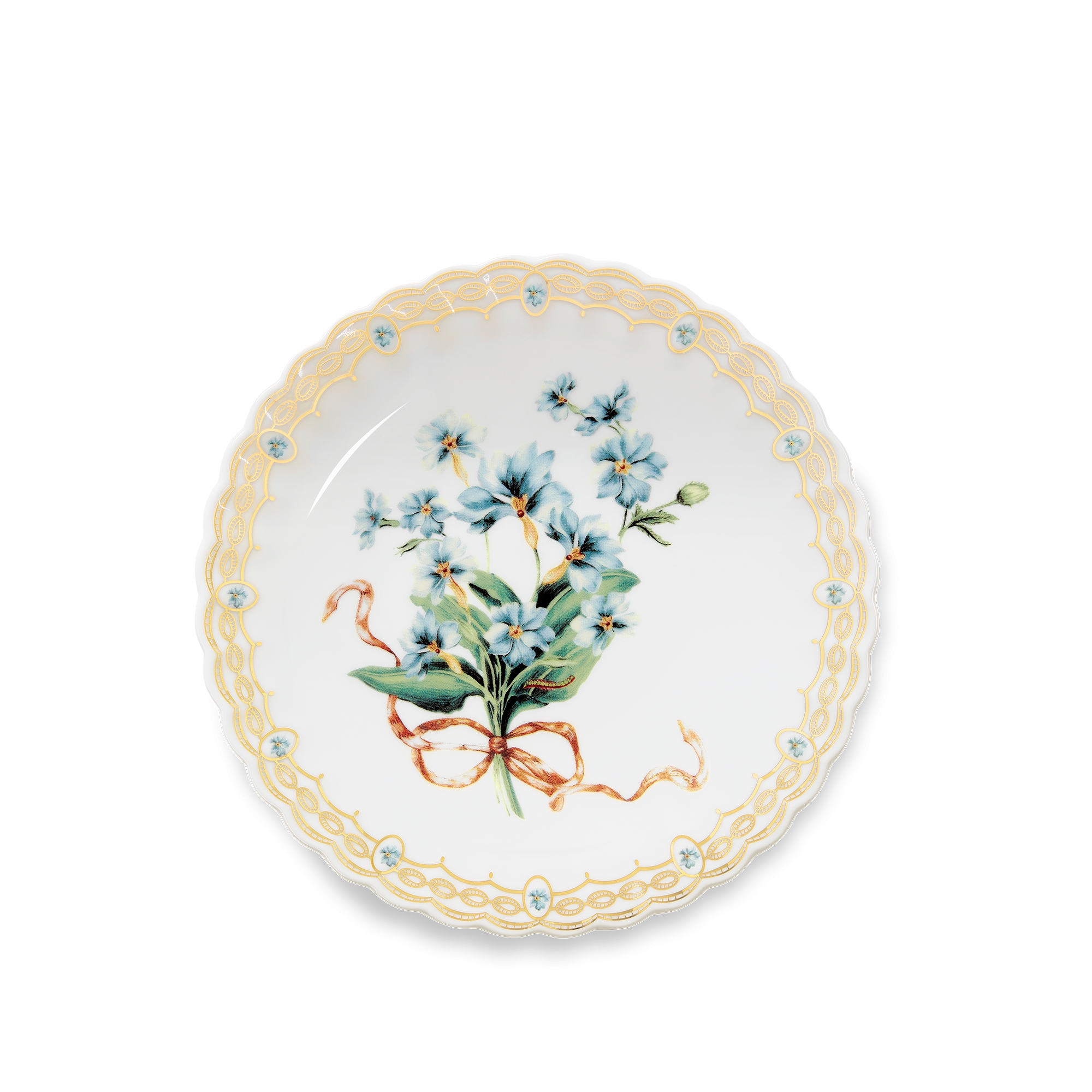 甜品碟 瓷质多色勿忘我图案和金色调细节 E08