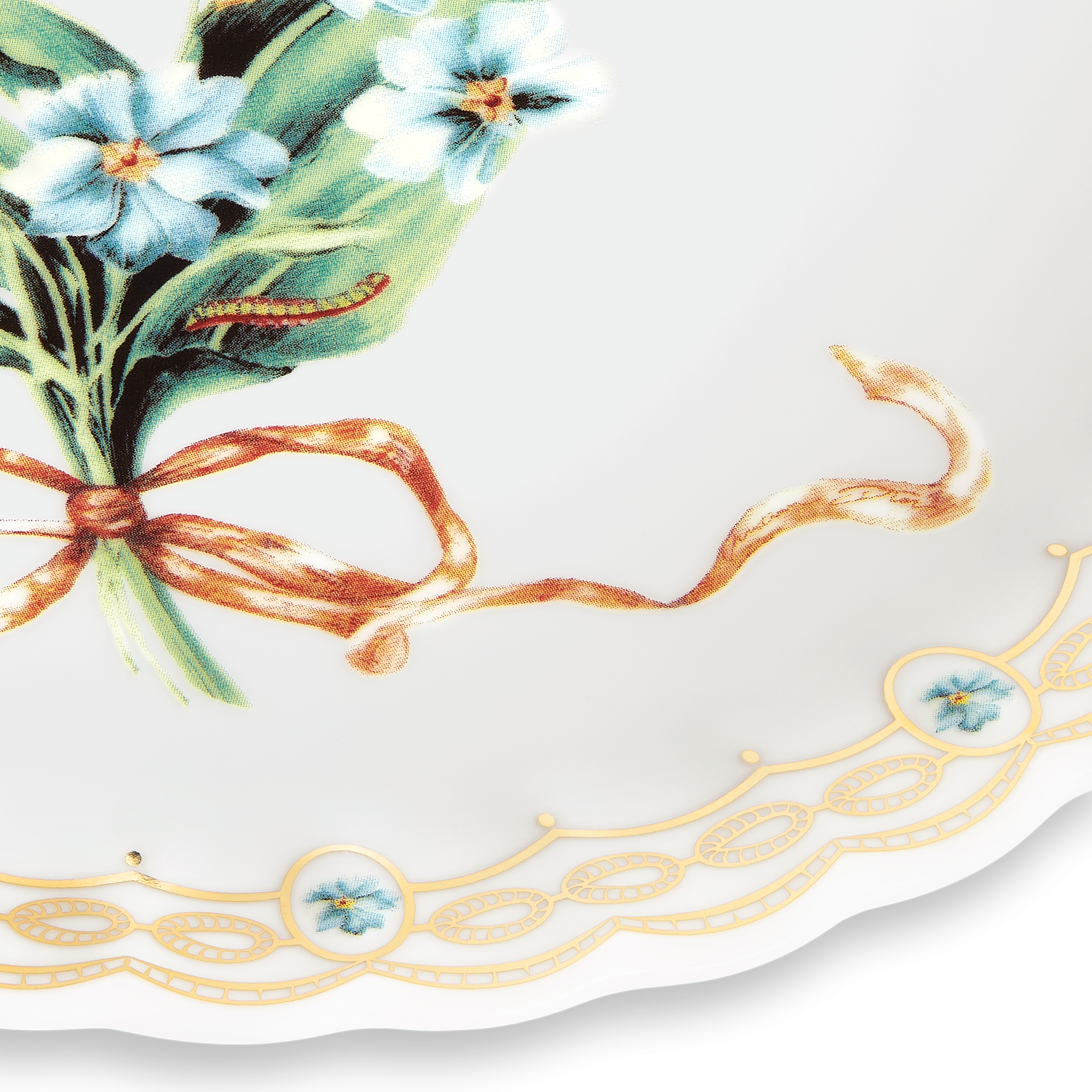 甜品碟 瓷质多色勿忘我图案和金色调细节 E09