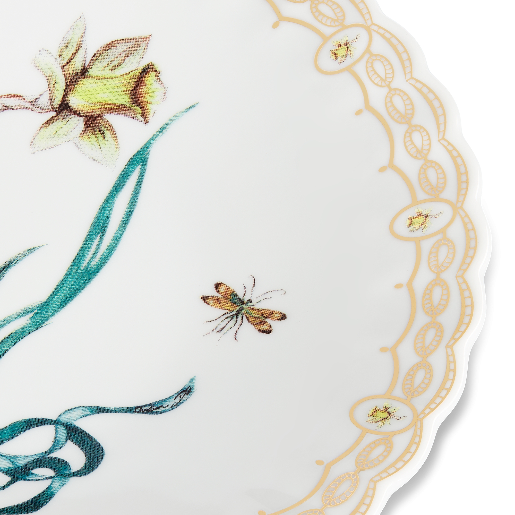 甜品碟 瓷质多色水仙花图案和金色调细节 E09