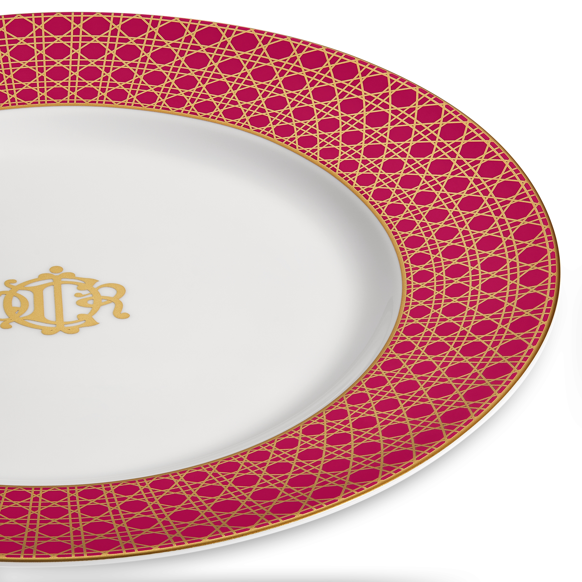 餐盘 白色瓷红色和金色调藤格纹图案 E09