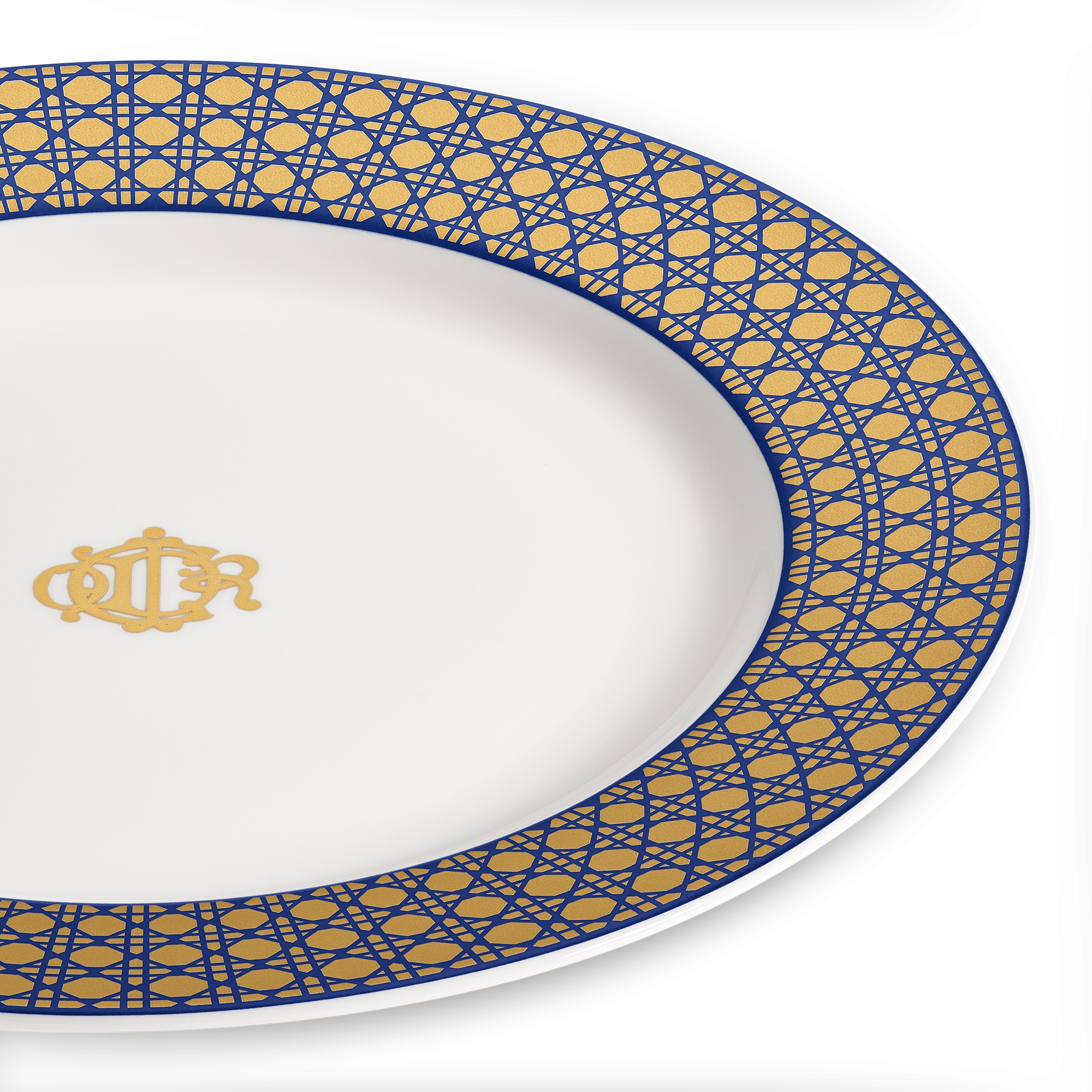 甜品碟 白色瓷蓝色和金色调藤格纹图案 E09
