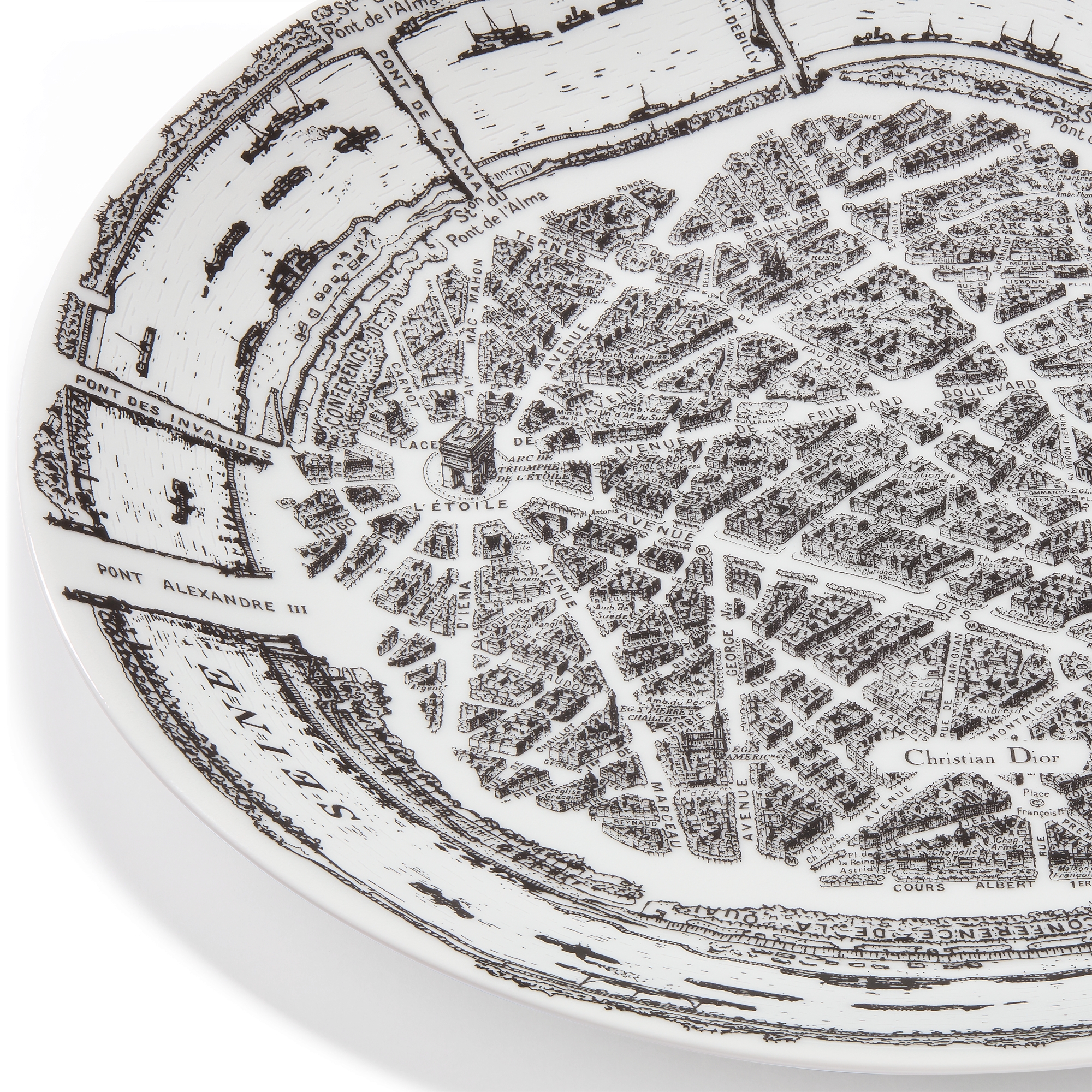 餐盘 白色和黑色 Plan de Paris 图案 E09
