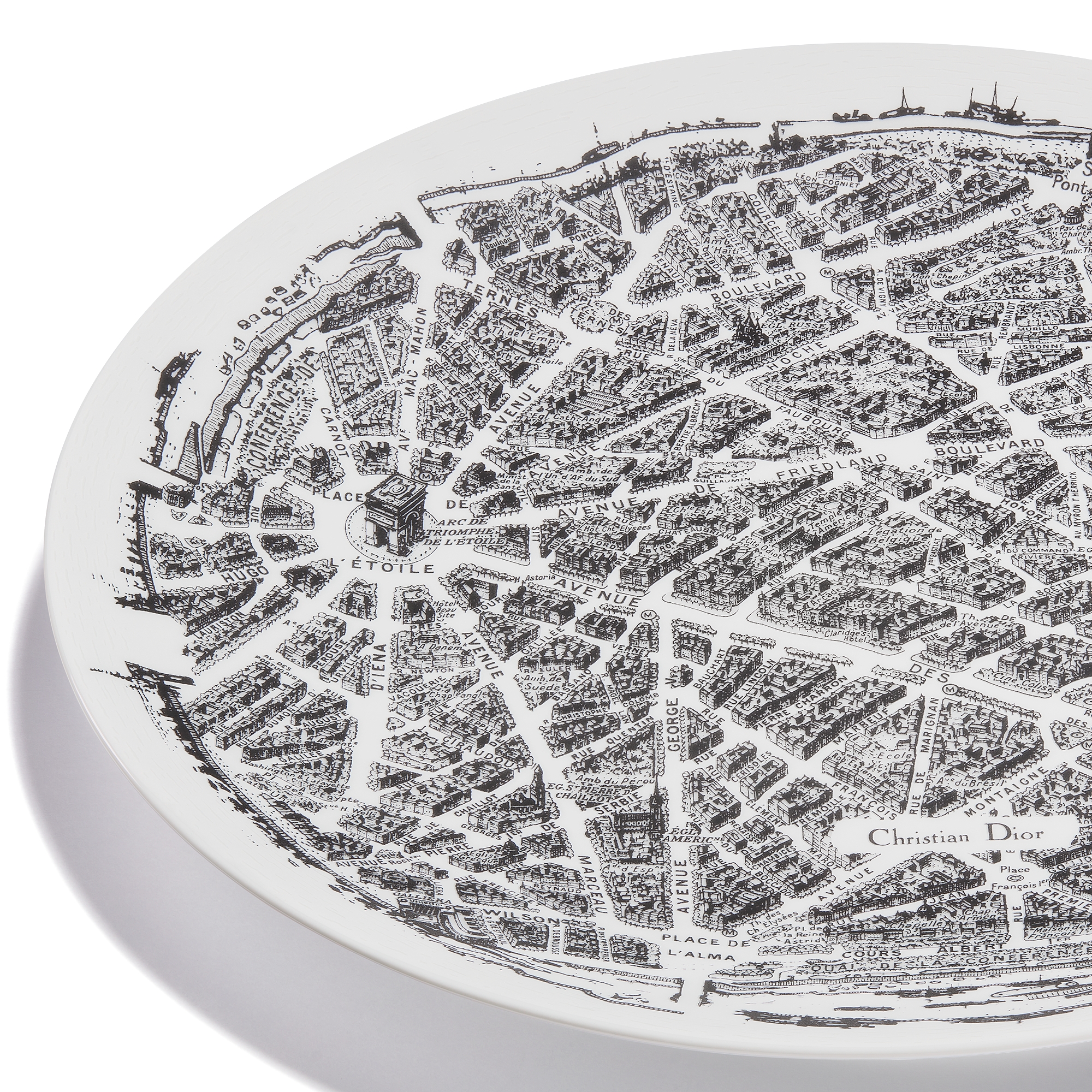 甜品碟 白色和黑色 Plan de Paris 图案 E09