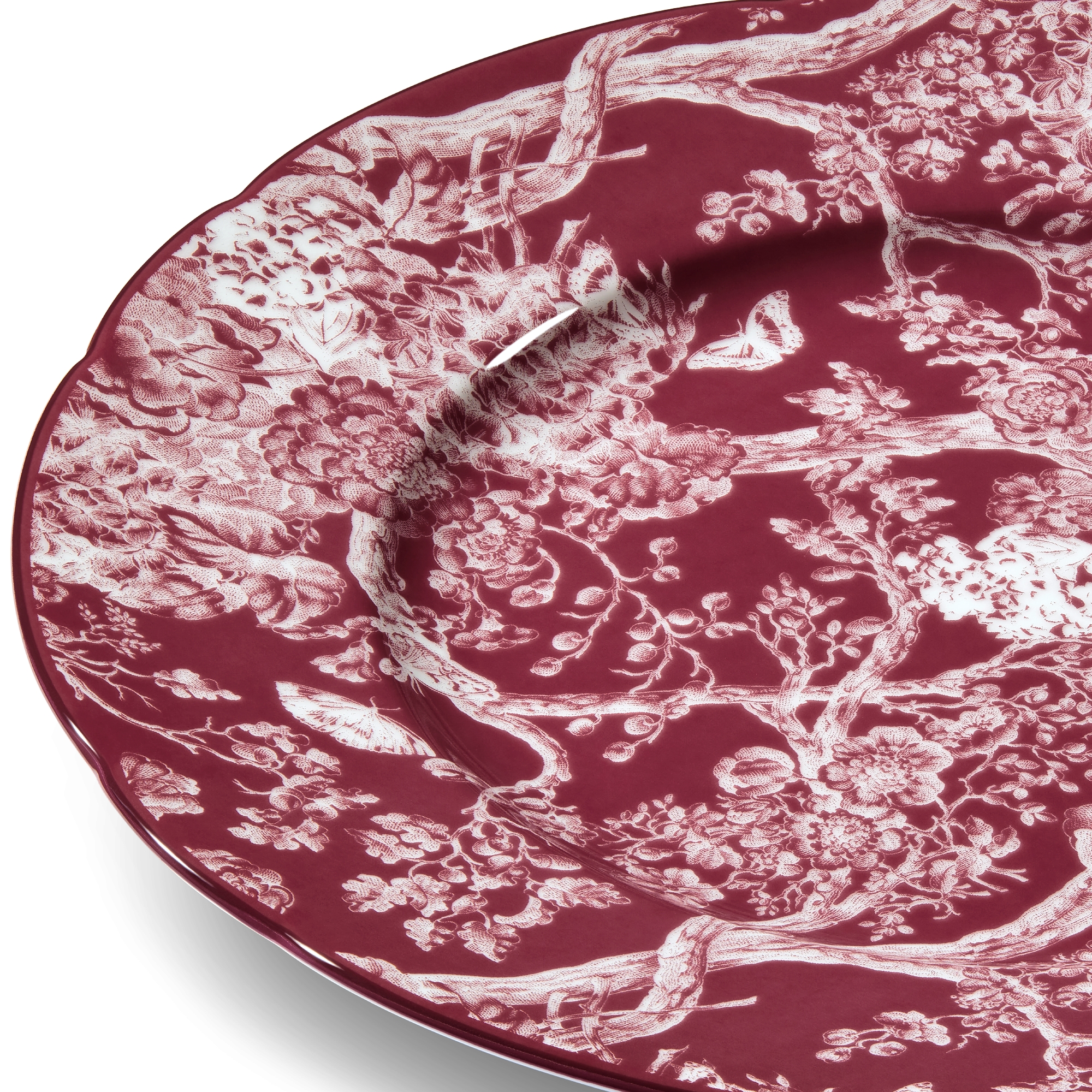 甜品碟 酒红色茹伊印花绣球花图案 E09