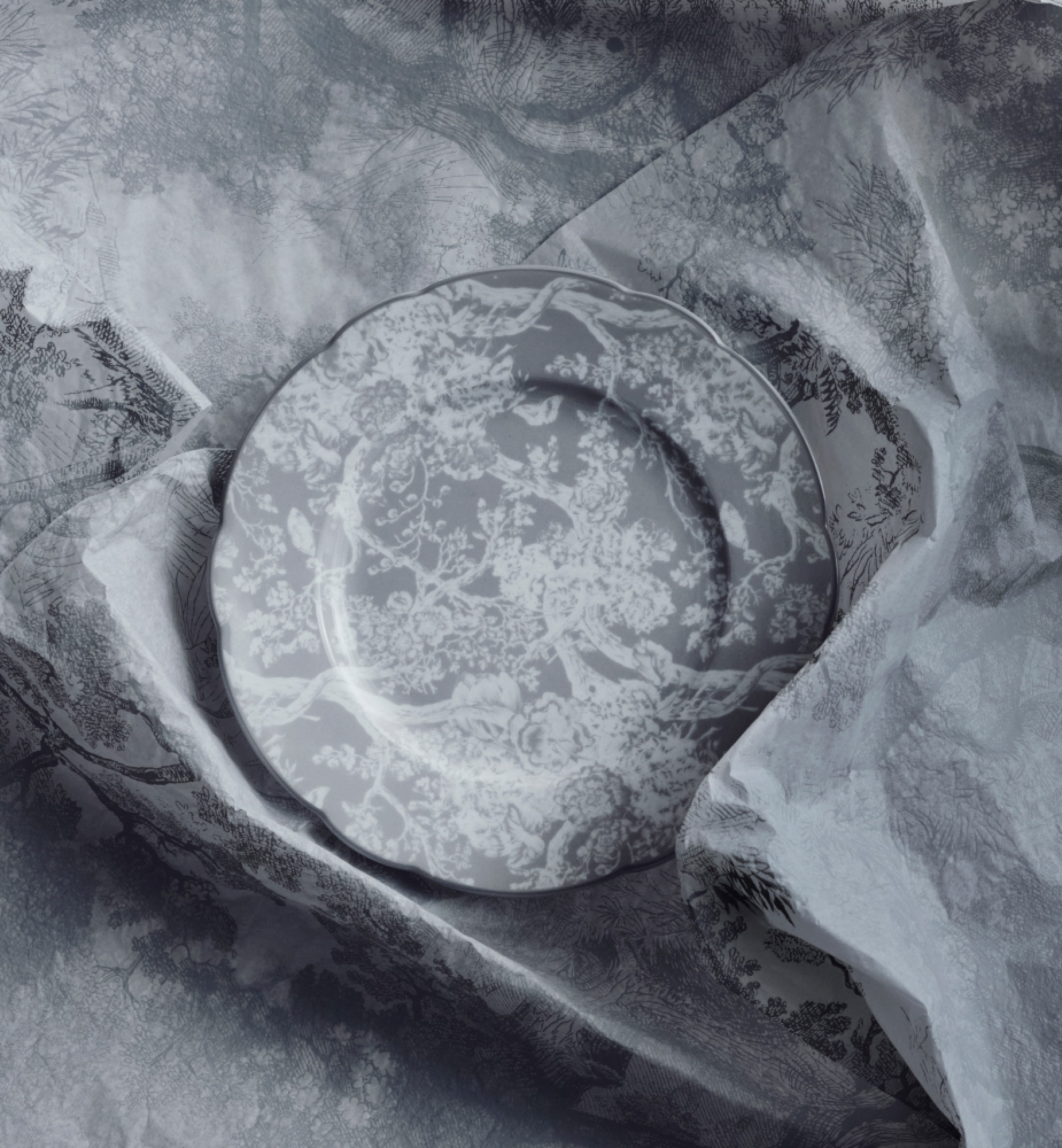 甜品碟 灰色 Hydrangea 茹伊印花 E13