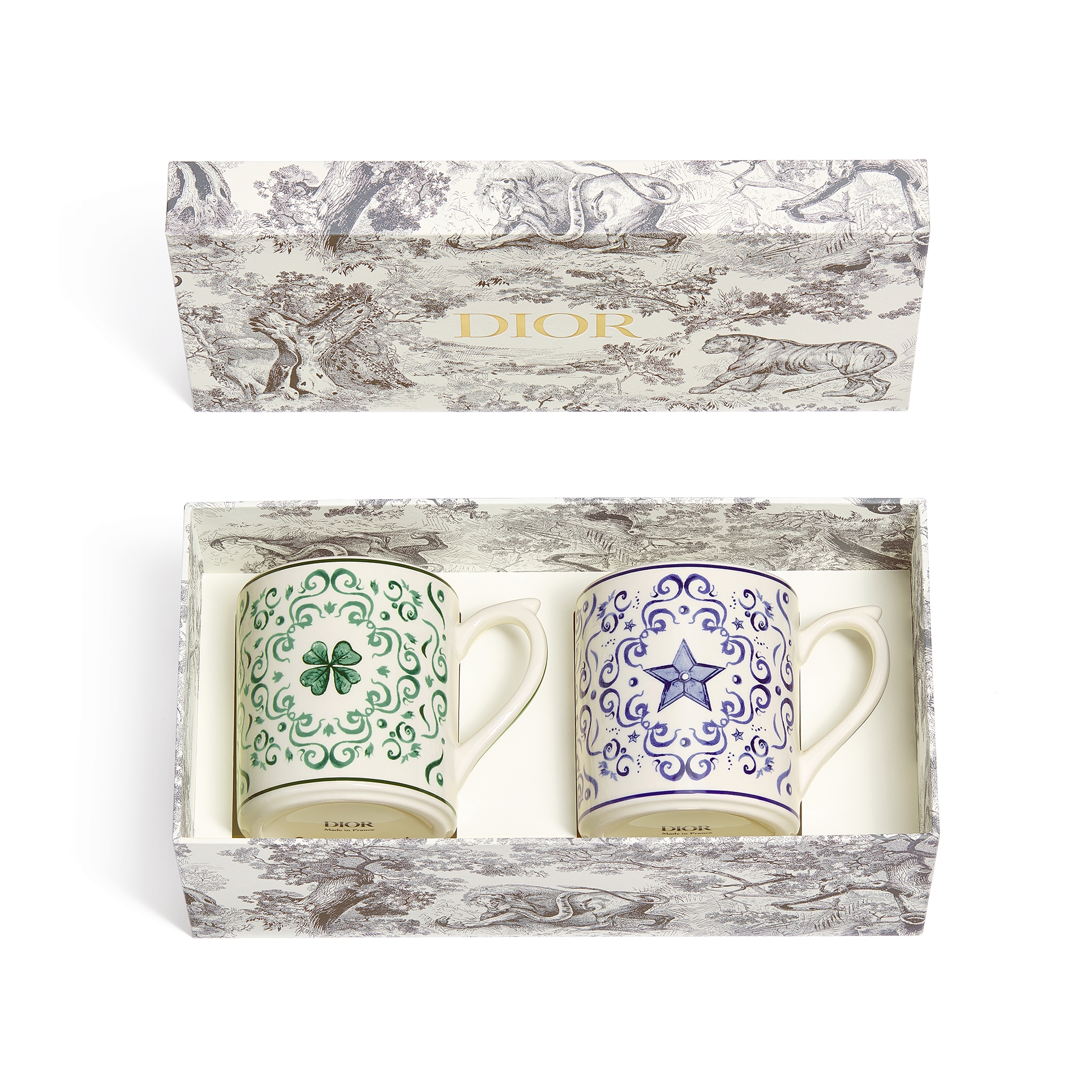 马克杯两只套装 陶瓷四叶草和星星图案 E06