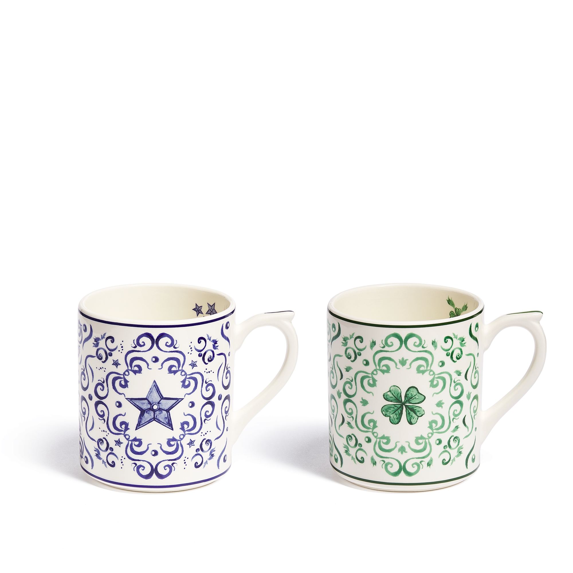 马克杯两只套装 陶瓷四叶草和星星图案 E09