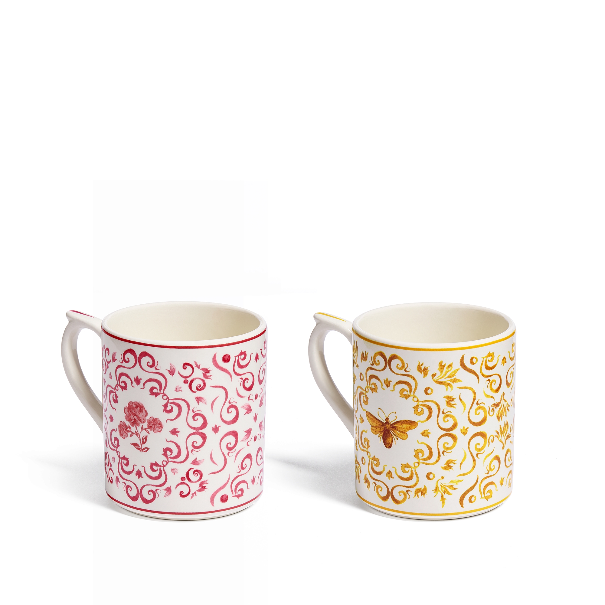 马克杯两只套装 陶瓷小蜜蜂和玫瑰图案 E10