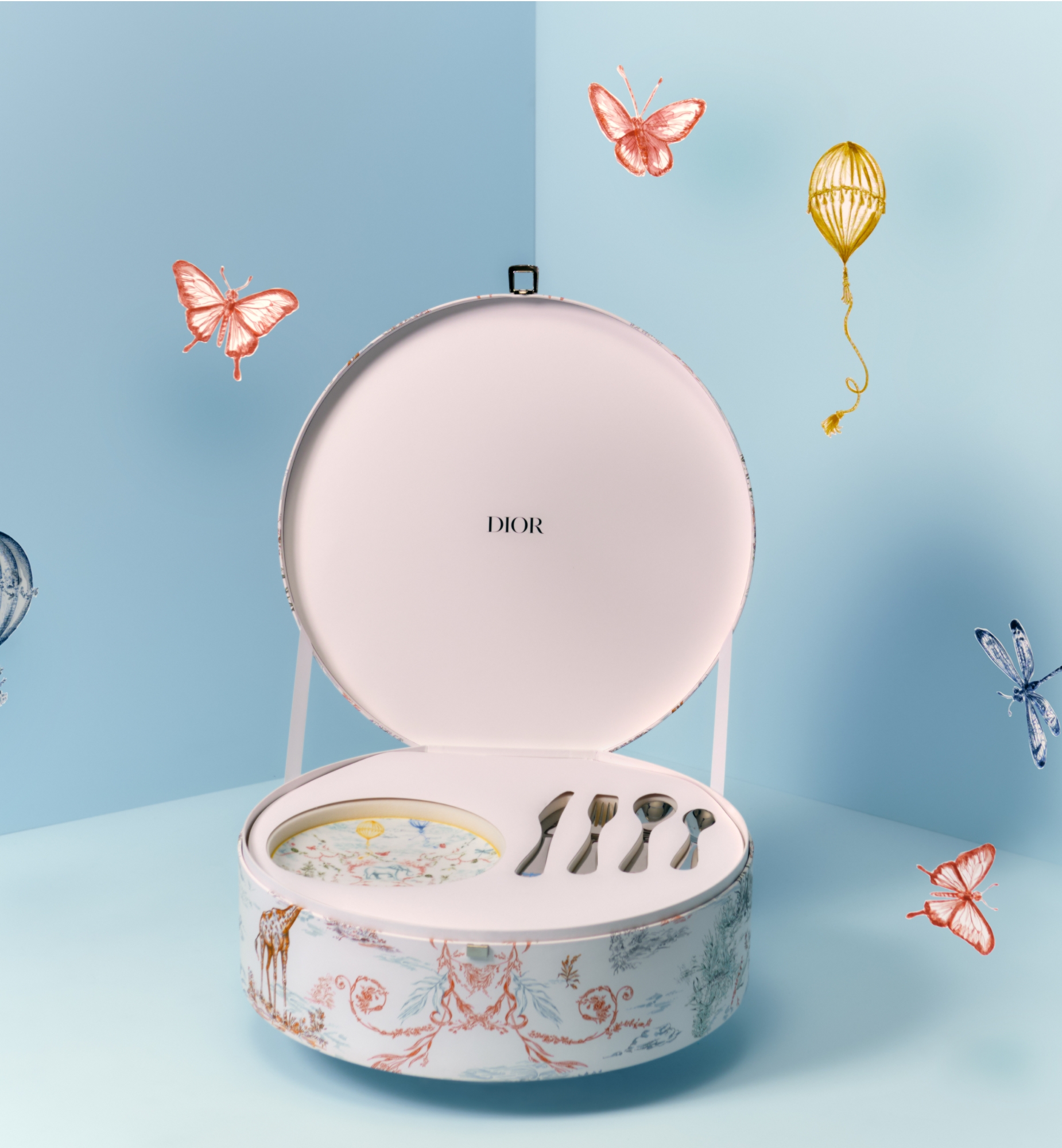 儿童碟皿和四件餐具套装白色底色多色Kids 茹伊印花| DIOR