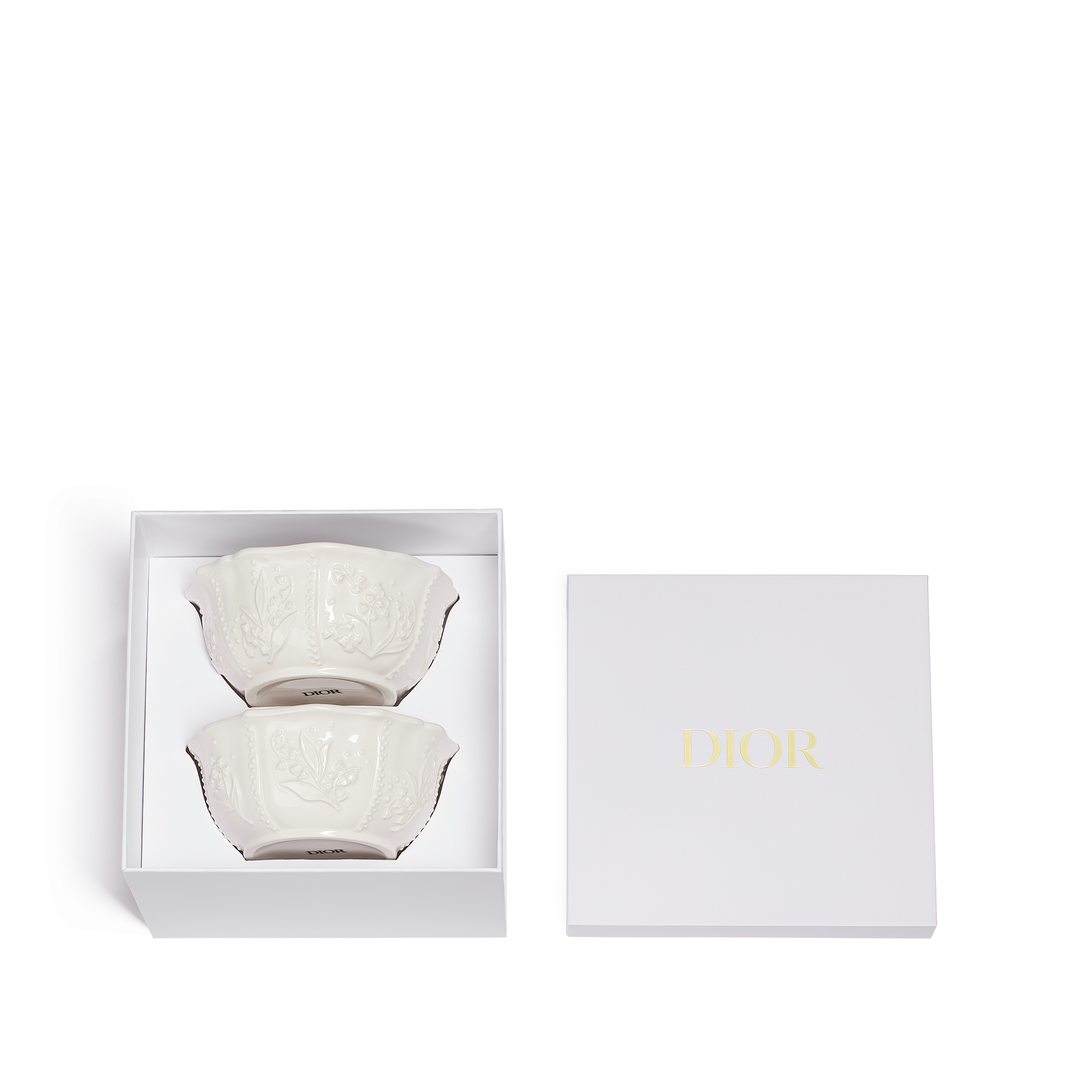 谷物碗两件套装 白色陶瓷 Lily Dior 凸起图案 E07