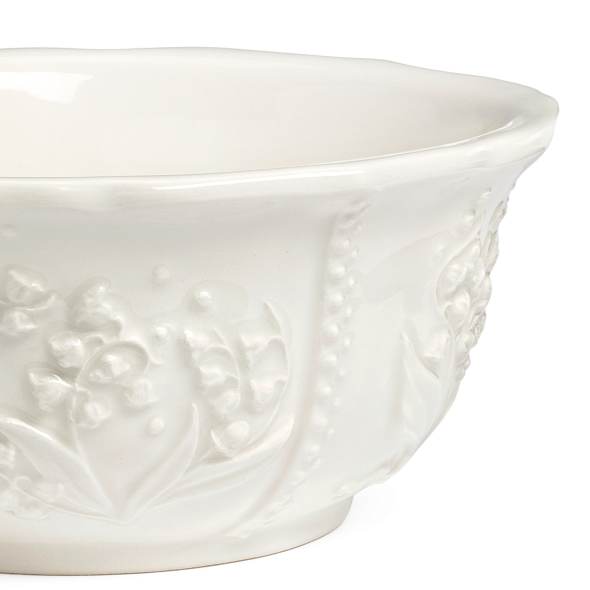 谷物碗两件套装 白色陶瓷 Lily Dior 凸起图案 E09