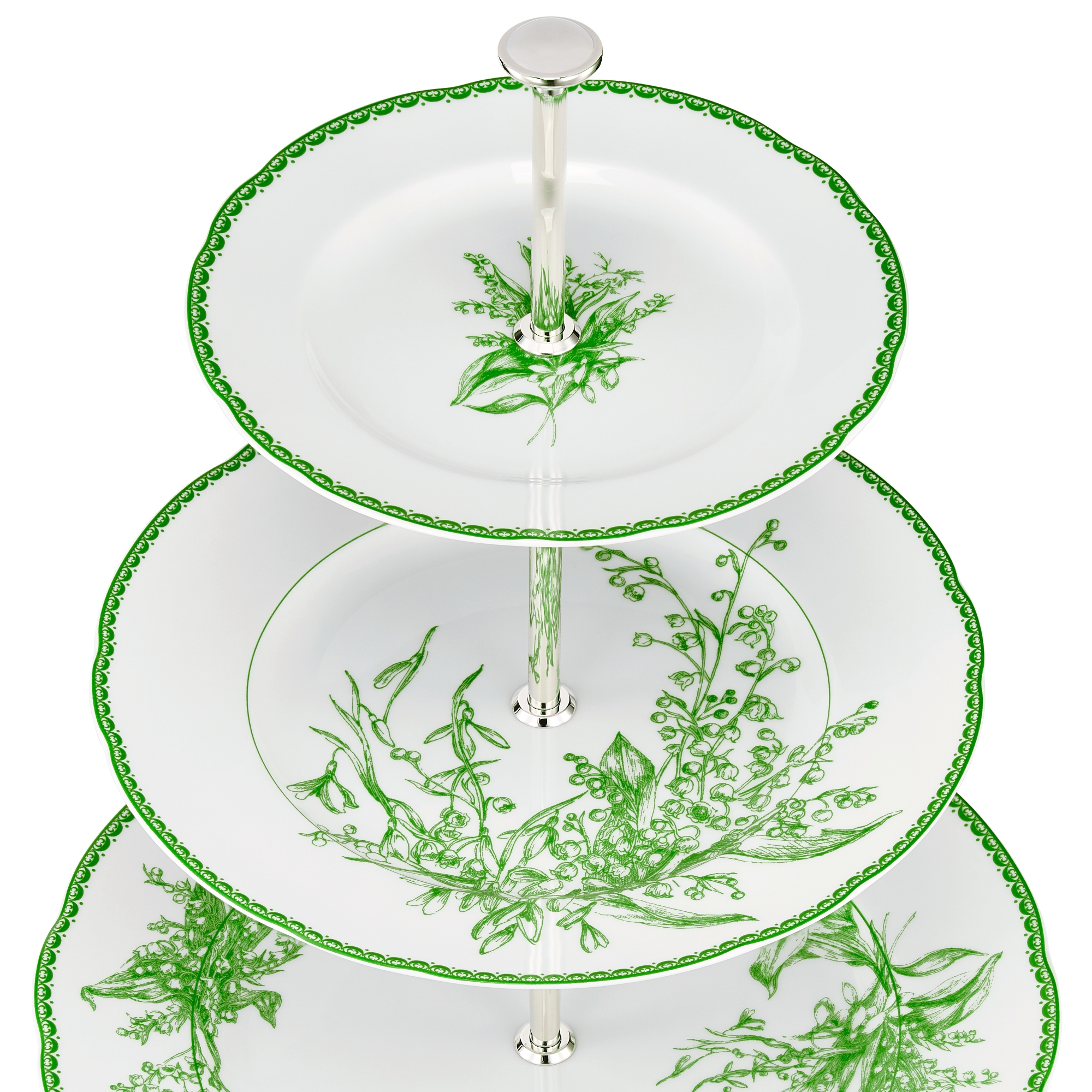 三层蛋糕架 铃兰系列绿色图案 E09