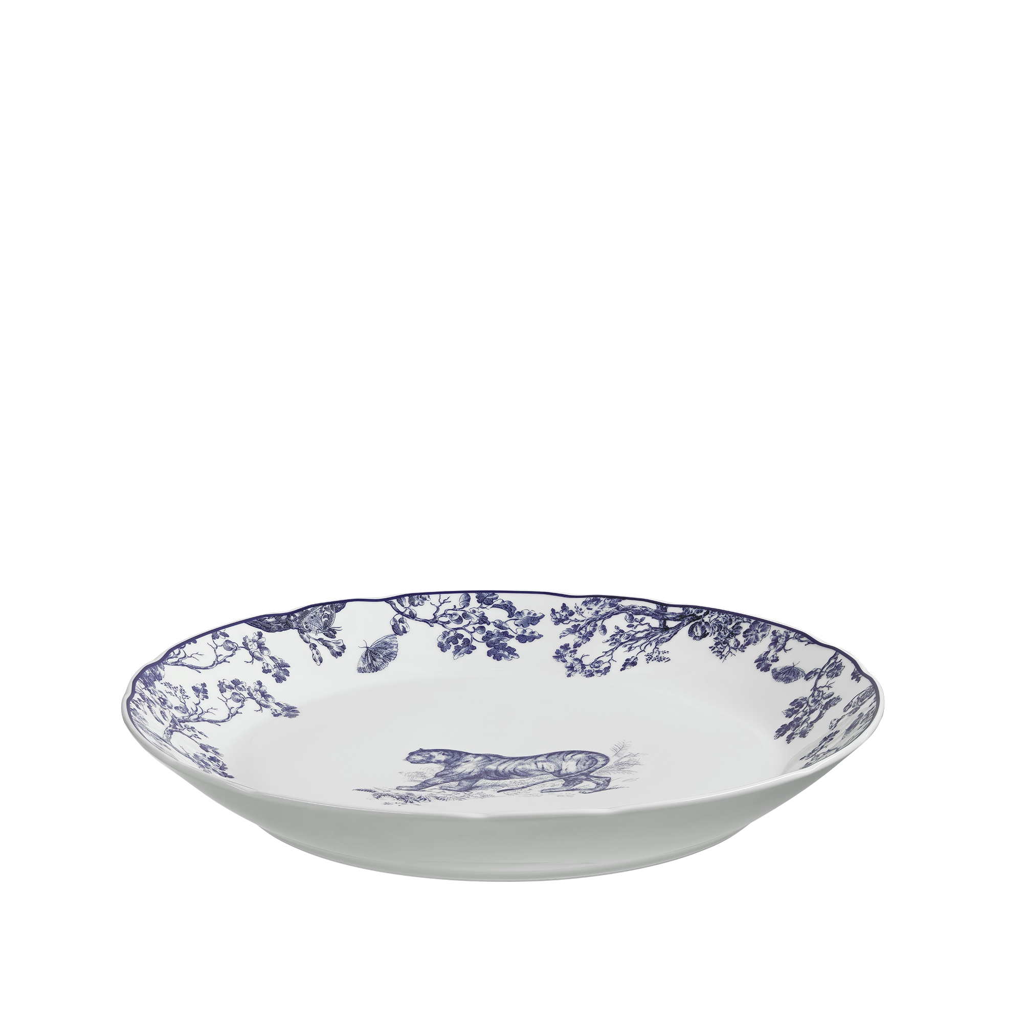 圆凹盘 白色和蓝色茹伊印花 E03